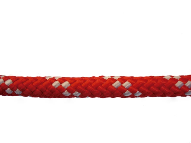CUERDA POLIESTER 8  MM. 1 M ROJO CON PINTAS BLANCAS ROMBULL