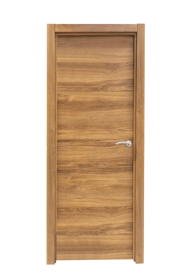 PUERTA ABATIBLE EN BLOCK VINILO NOGAL 92,5CM CIEGA IZQUIERDA