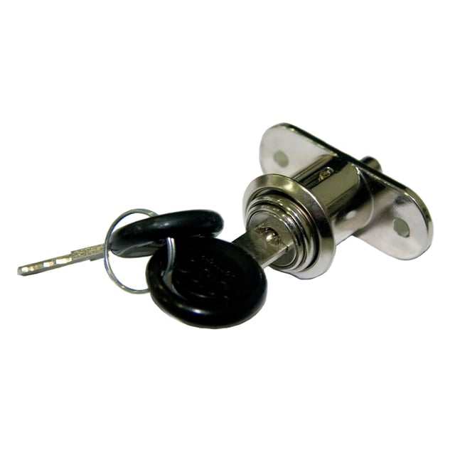 CERRADURA VITRINA PUERTA CRISTAL CORREDERA CON PULSADOR ACERO NIQUELADO