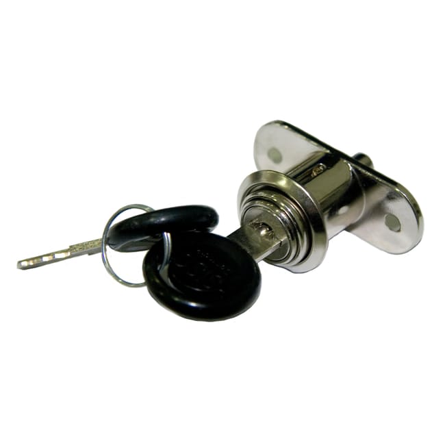 CERRADURA VITRINA PUERTA CRISTAL CORREDERA CON PULSADOR ACERO NIQUELADO - 1