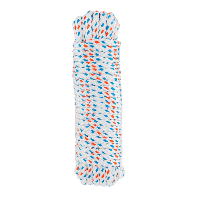 CUERDA POLIÉSTER TRENZADA 6MM 10M BLANCO PINTAS AZUL Y NARANJA ROMBULL