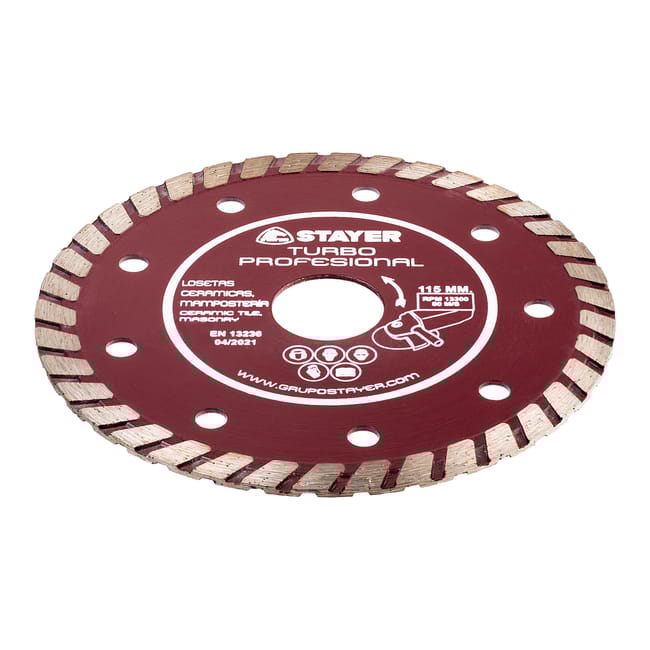 DISCO DE DIAMANTE AMOLADORA CORTE GENERAL DE OBRA BANDA CONTÍNUA TURBO 115MM STAYER - 1