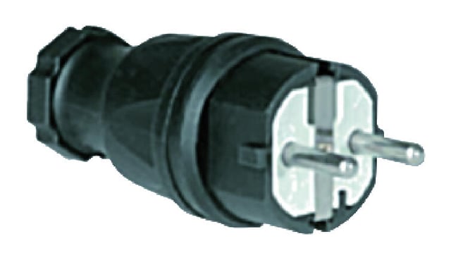 CLAVIJA CAUCHO  2 POLOS + TOMA TIERRA LATERAL 16A IP44 NEGRO
