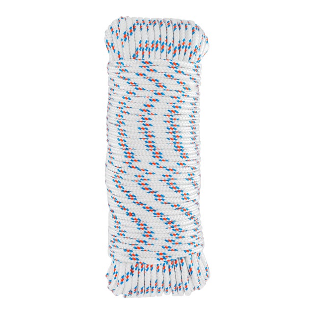 CUERDA POLIÉSTER TRENZADA 3.8MM 30M BLANCO PINTAS AZUL Y NARANJA ROMBULL