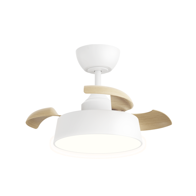 Ventilador de techo con luz silencioso DC 49W con mando ø55 cm Wizz Estilo INSPIRE blanco luz CCT 3 aspas retráctiles tipo lámpara| 6 velocidades| modo verano/invierno| temporizador| brisa| recomendado para <13m²
