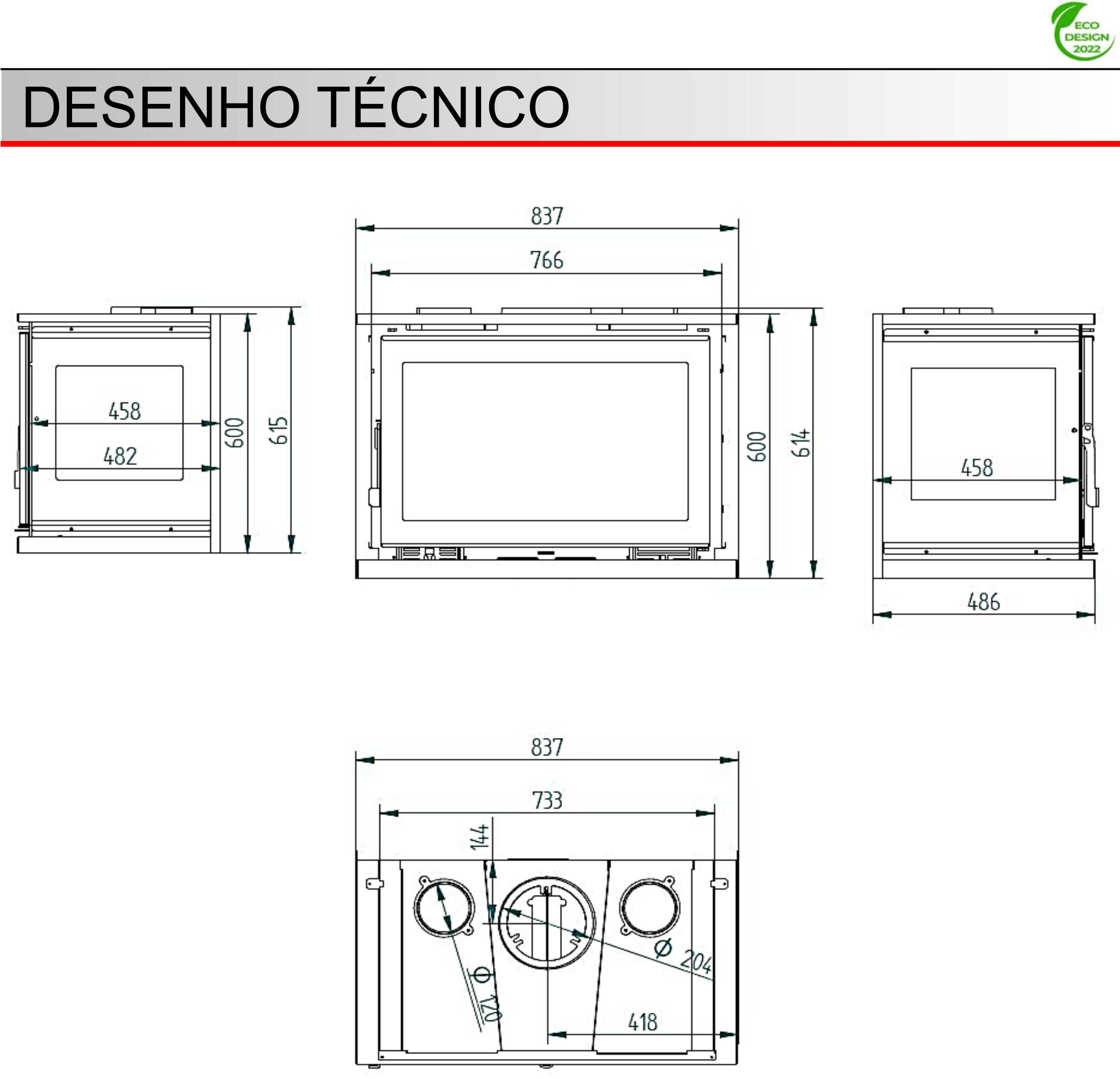 Insert leña 3 caras bea 1830s eco 13 kw