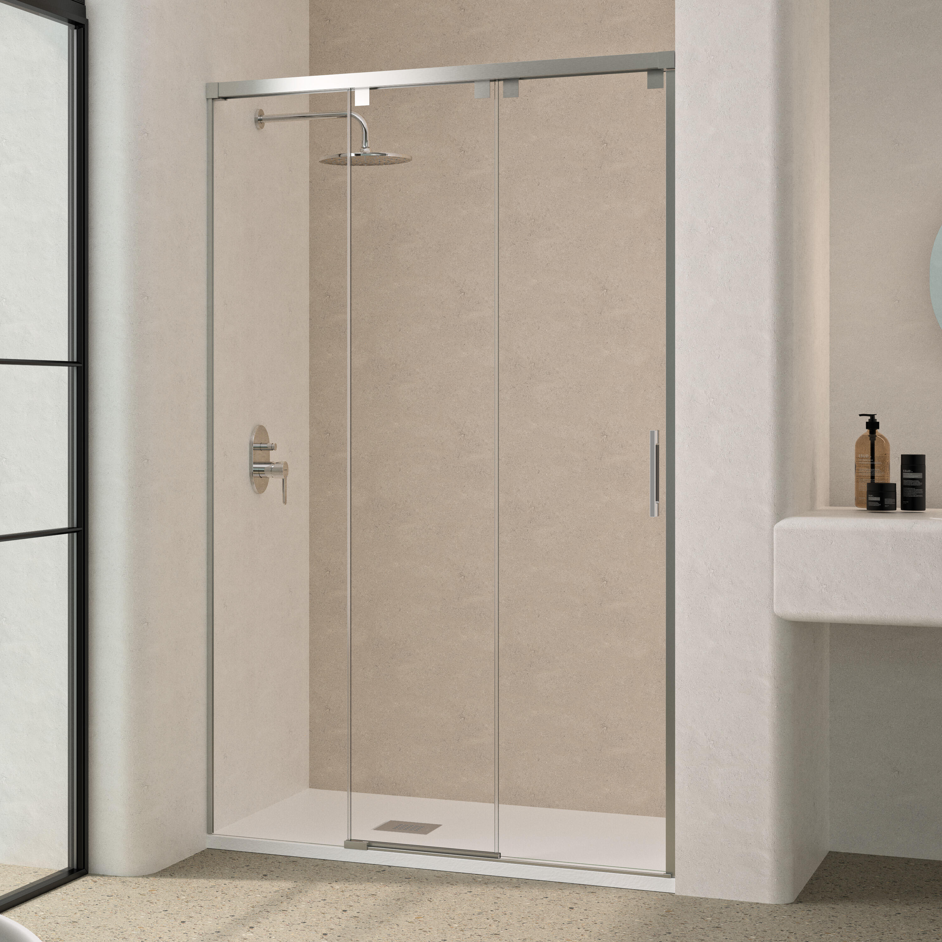 Mampara de ducha frontal corredera transparente tovar perfil plata (96-100)x195 cm