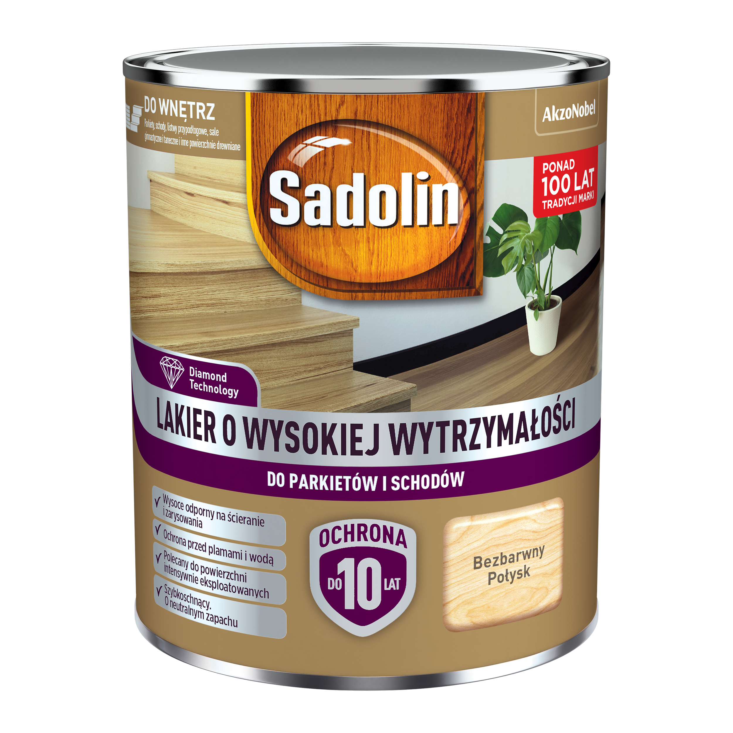 Lakier do parkietu i schodów wysoka wytrzymałość bezbarwny połysk 0.7 l Sadolin