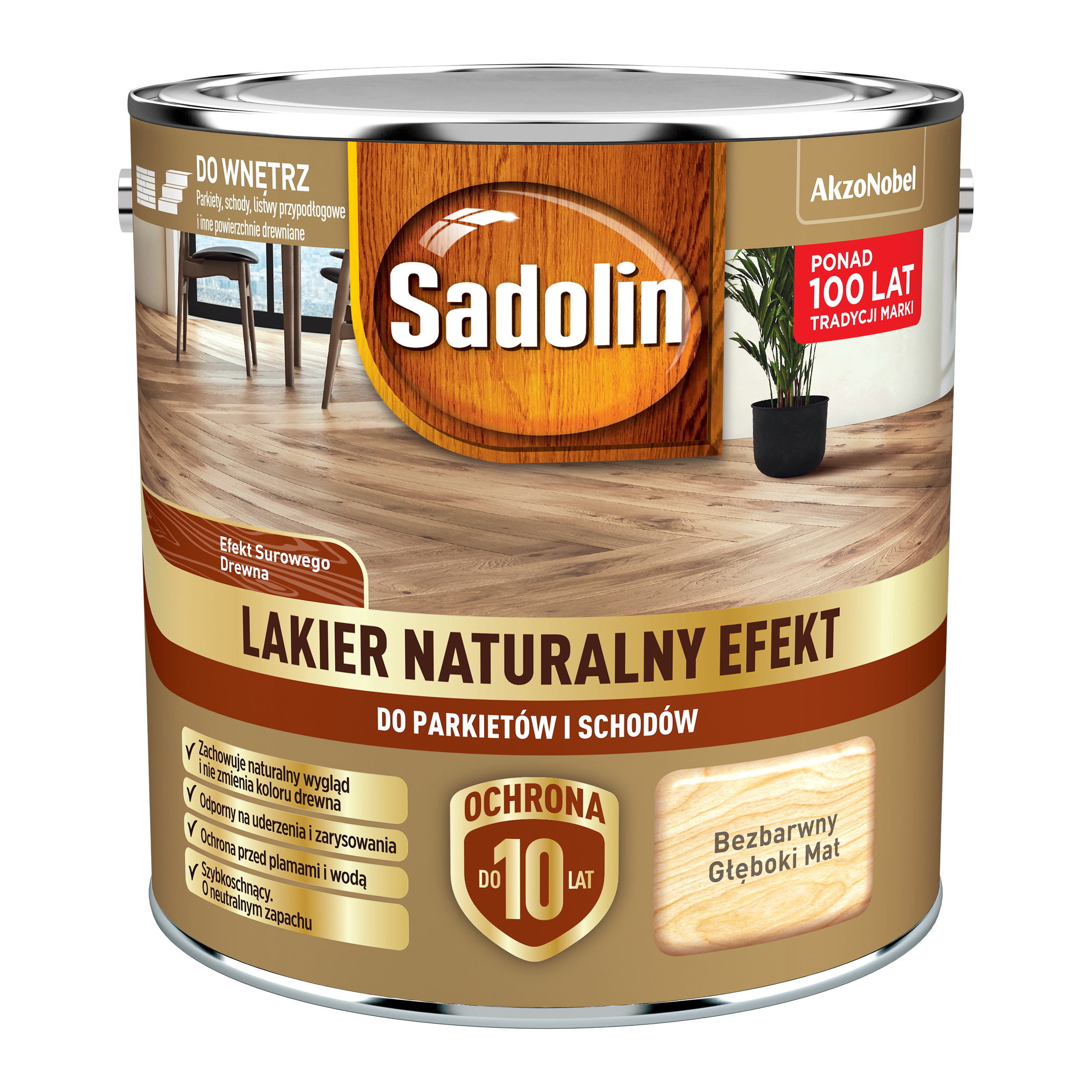 Lakier do parkietu i schodów bezbarwny głęboki mat 2.5 l Sadolin