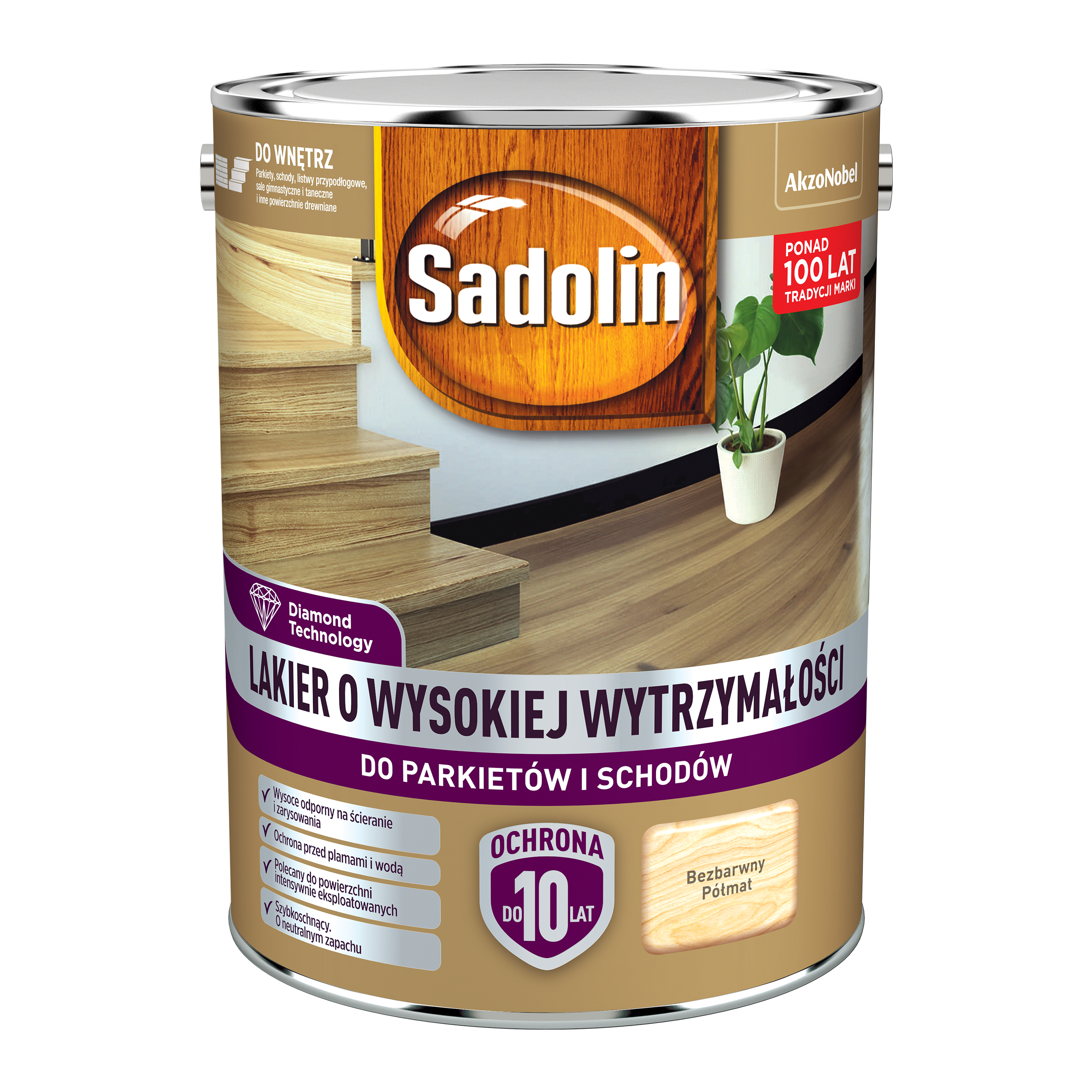 Lakier do parkietu i schodów wysoka wytrzymałość bezbarwny półmat 4.5 l Sadolin