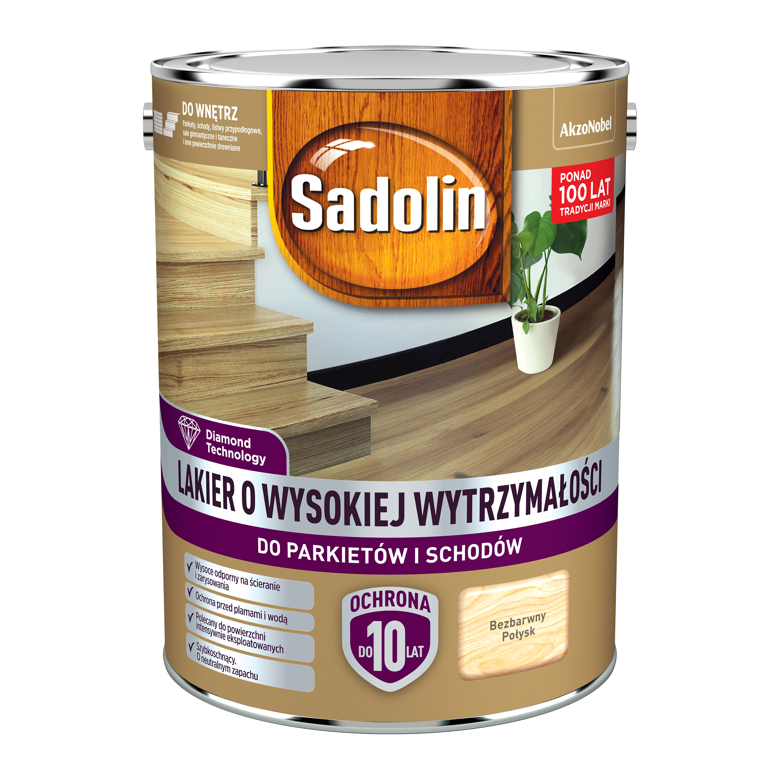 Lakier do parkietu i schodów wysoka wytrzymałość bezbarwny połysk 4.5 l Sadolin