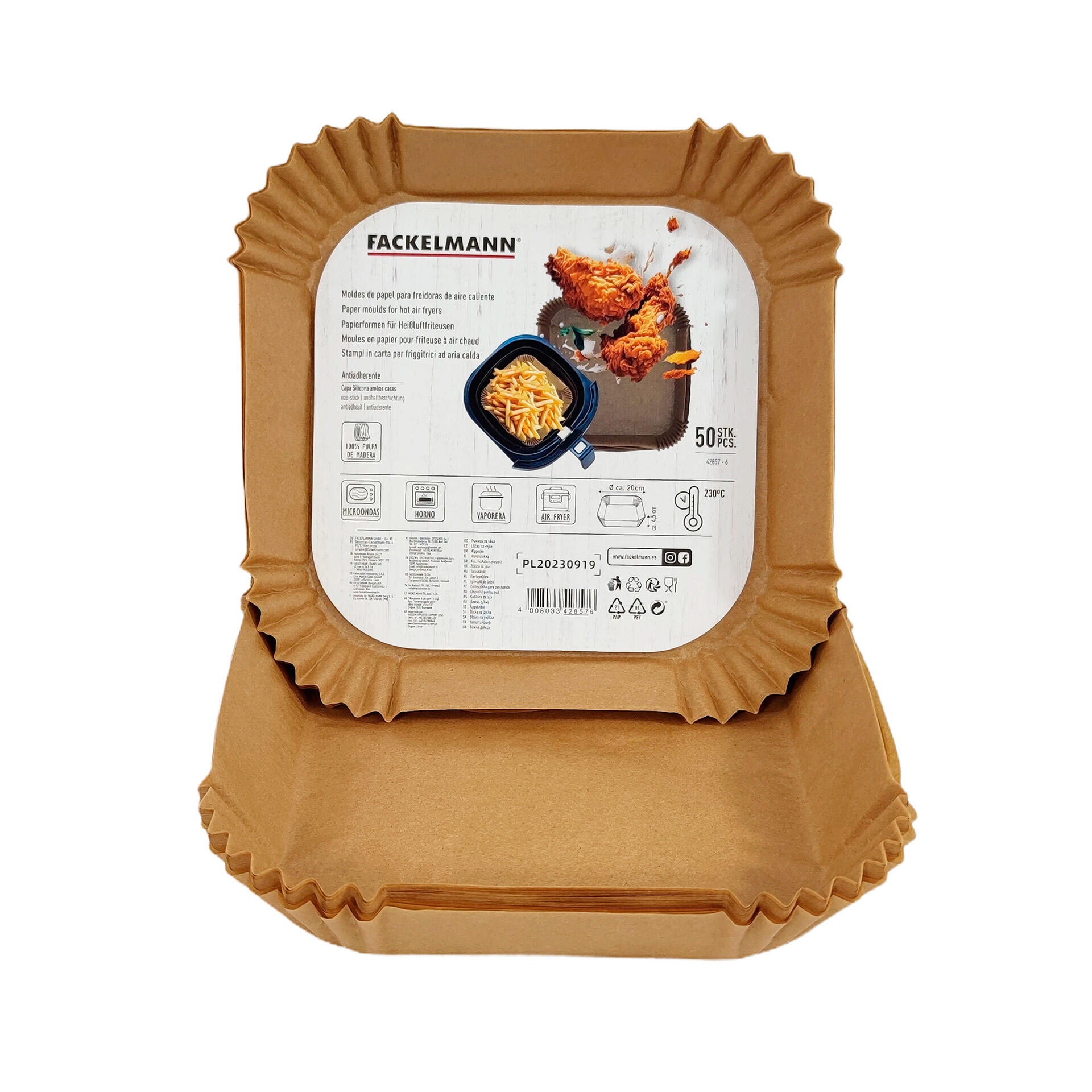 Bandeja de papel para air fry cuadrada 20cm fackelmann