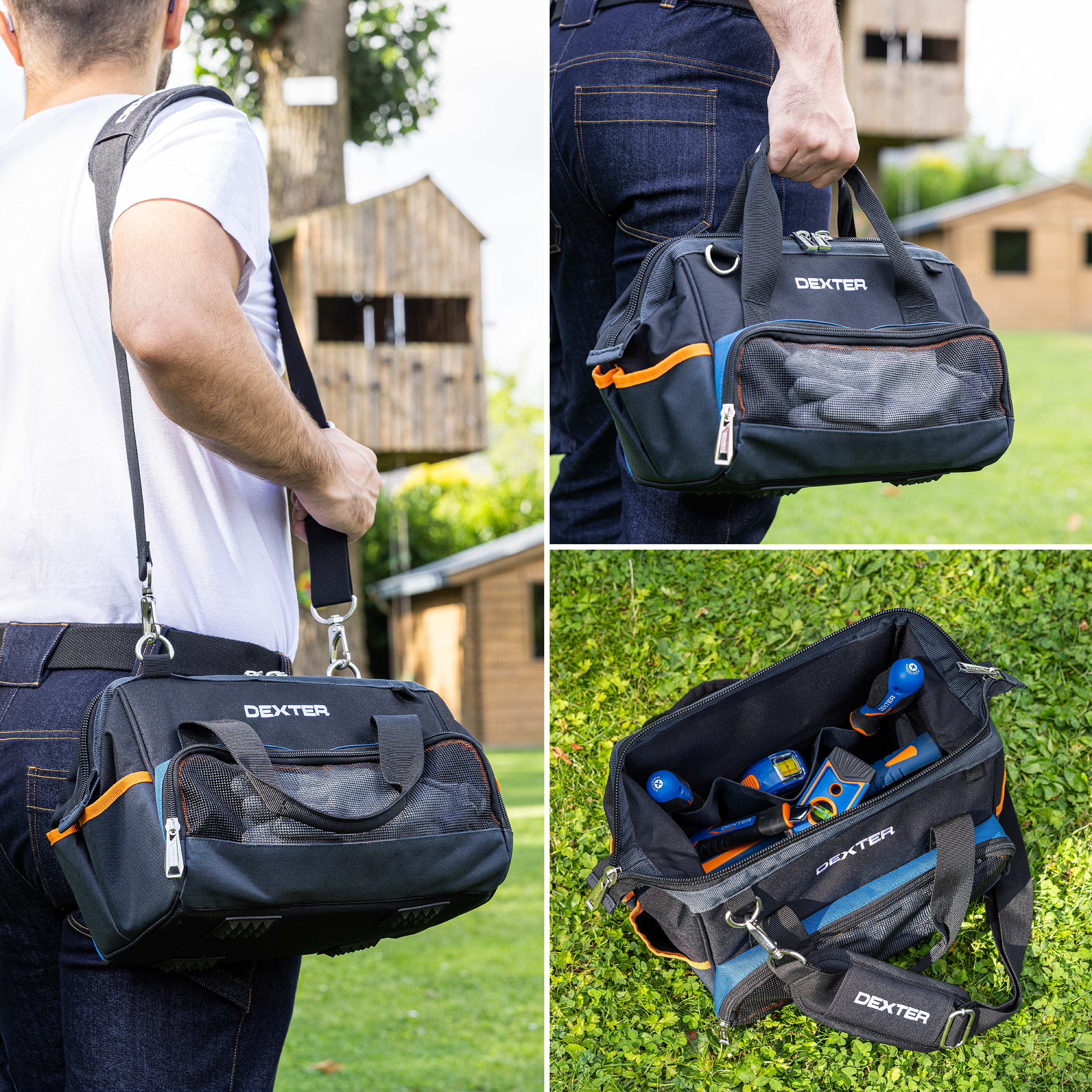 Bolsa para herramientas con correa DEXTER - 14 litros de capacidad y bolsillos - 6