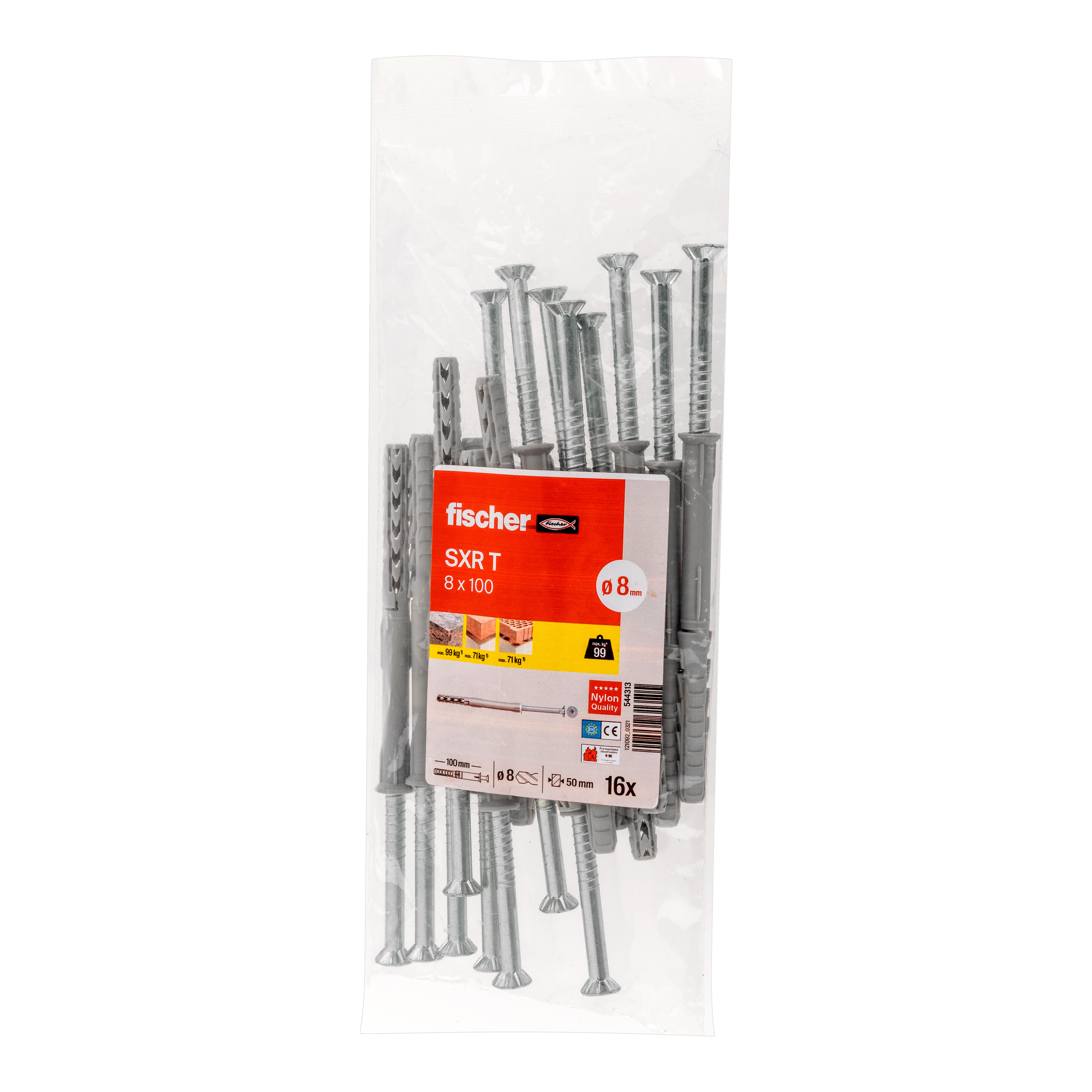 TACO DE EXPANSIÓN DE PLÁSTICO DIÁMETRO 8MM LONGITUD 100MM CON TORNILLO FISCHER SXR 16UDS - 3