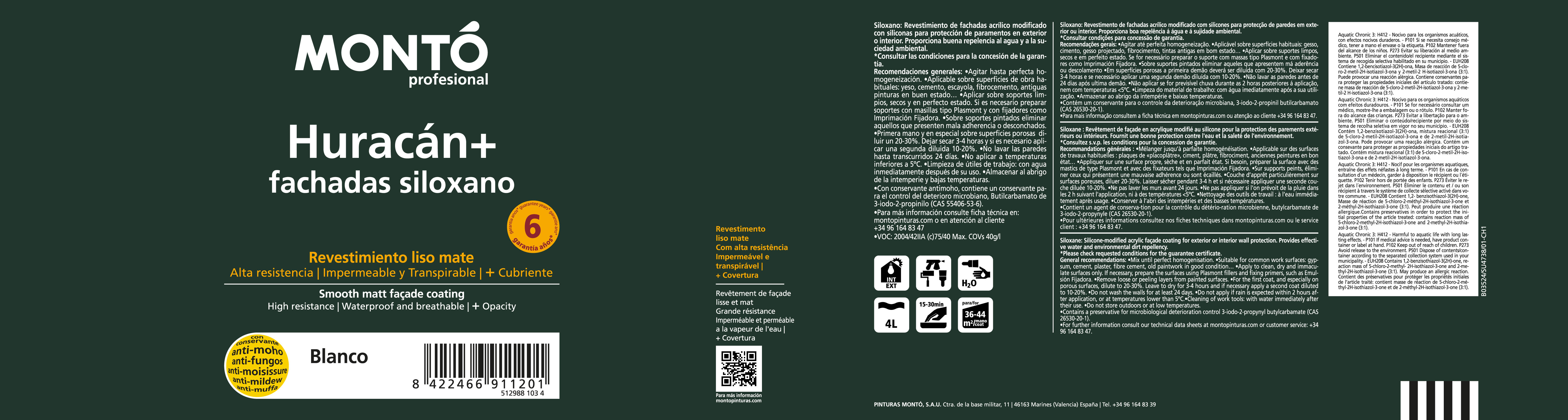 REVESTIMIENTO FACHADA MATE HURACAN PLUS 4L BLANCO - 2