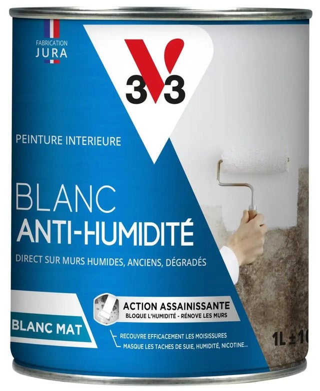 Peinture mur et plafond blanc mat V33 assainissante anti-humidité 1l