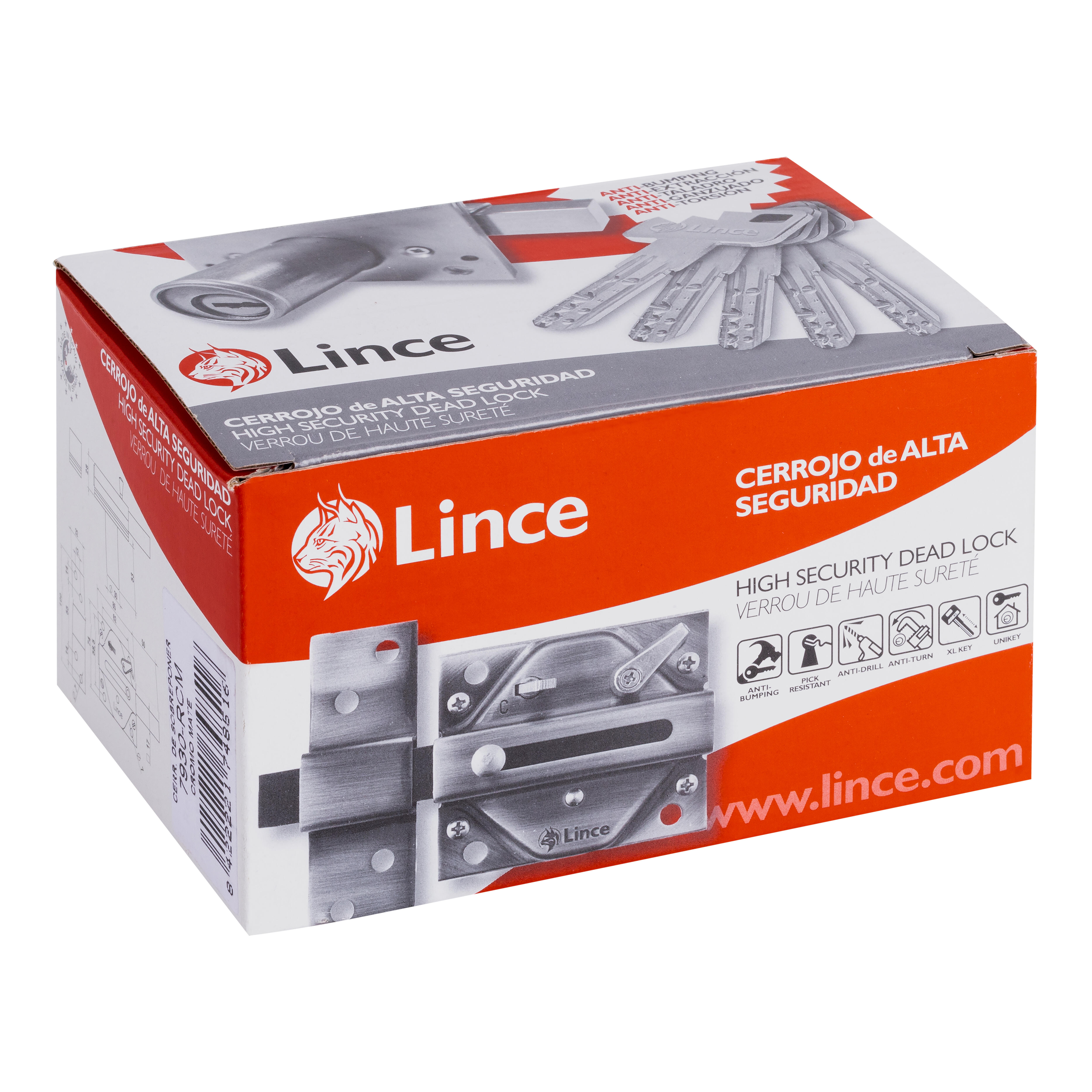 CERROJO PUERTA DE SEGURIDAD ANTIBUMPING INTERIOR Y EXTERIOR CROMADO 5 LLAVES LINCE - 3