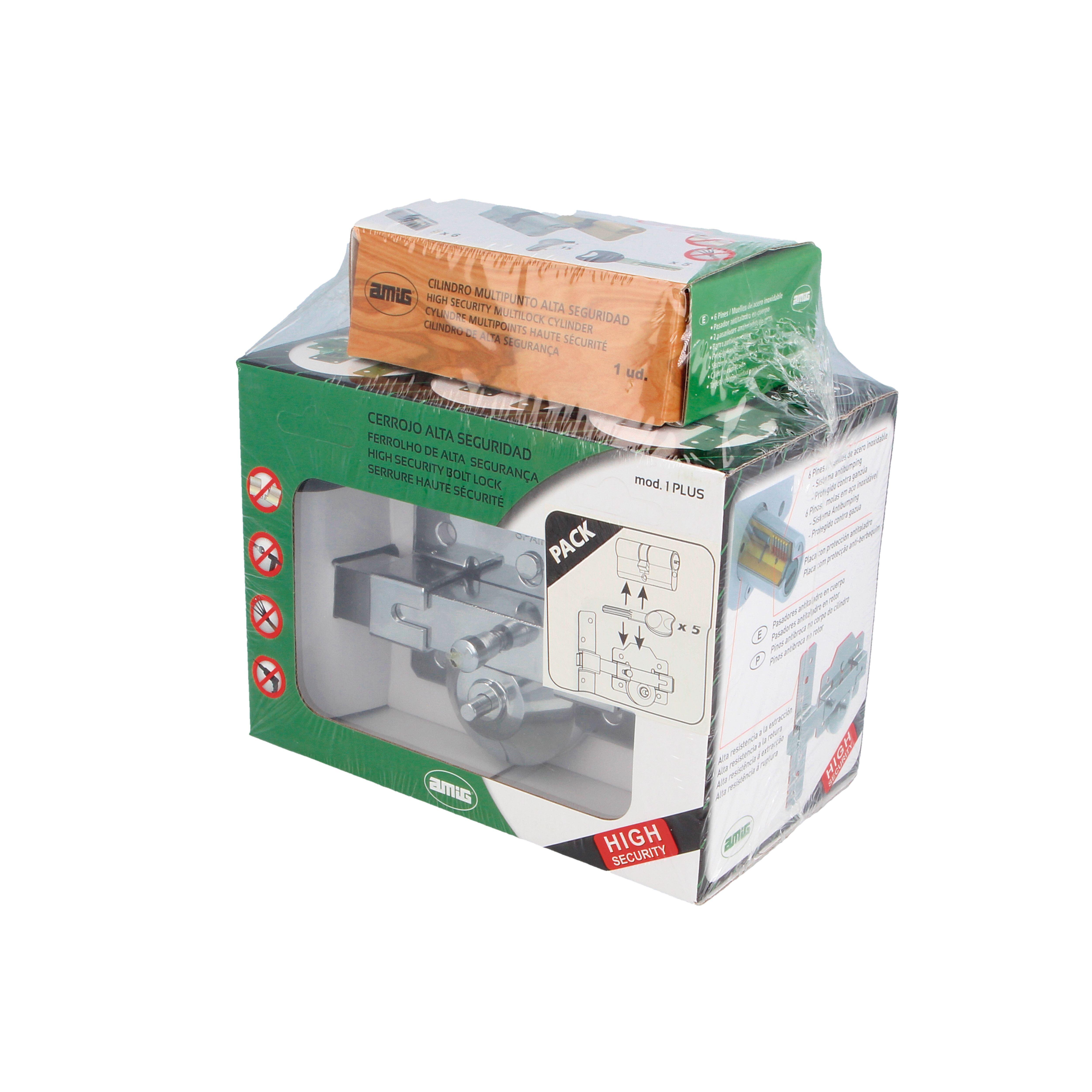 PACK SEGURIDAD CERROJO 1PLUS+CILINDRO 31X31MM ORO AMIG - 2