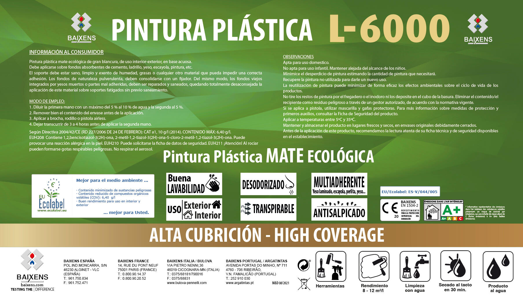 PINTURA PLASTICA BLANCA MATE 15L L6000 - 2