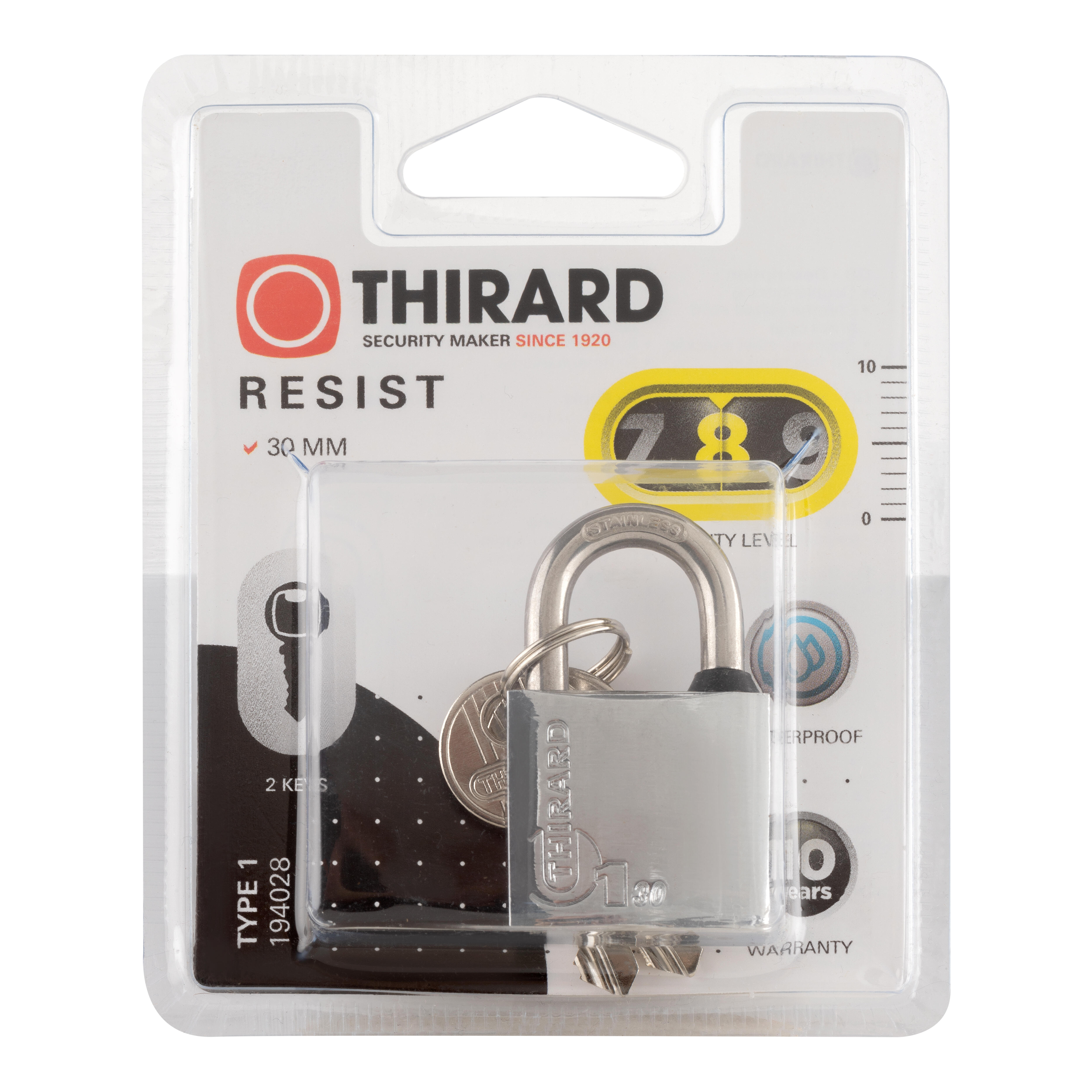 CANDADO DE SEGURIDAD PARA PUERTA 30MM DE LATÓN CON 2 LLAVES THIRARD - 3