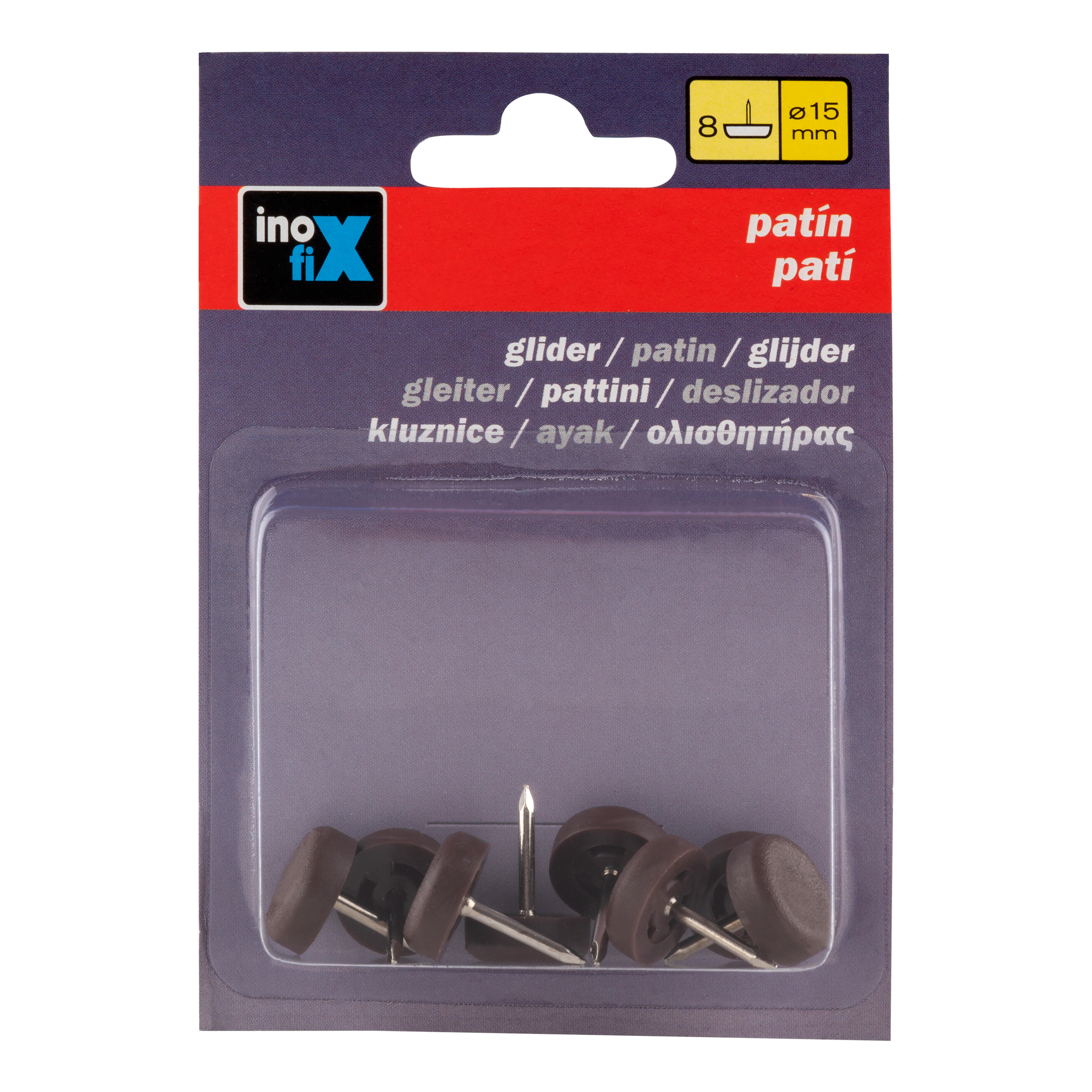PATIN DESLIZADOR PLASTICO DE CLAVAR 15 MM MARRON. 8 UDS - 2