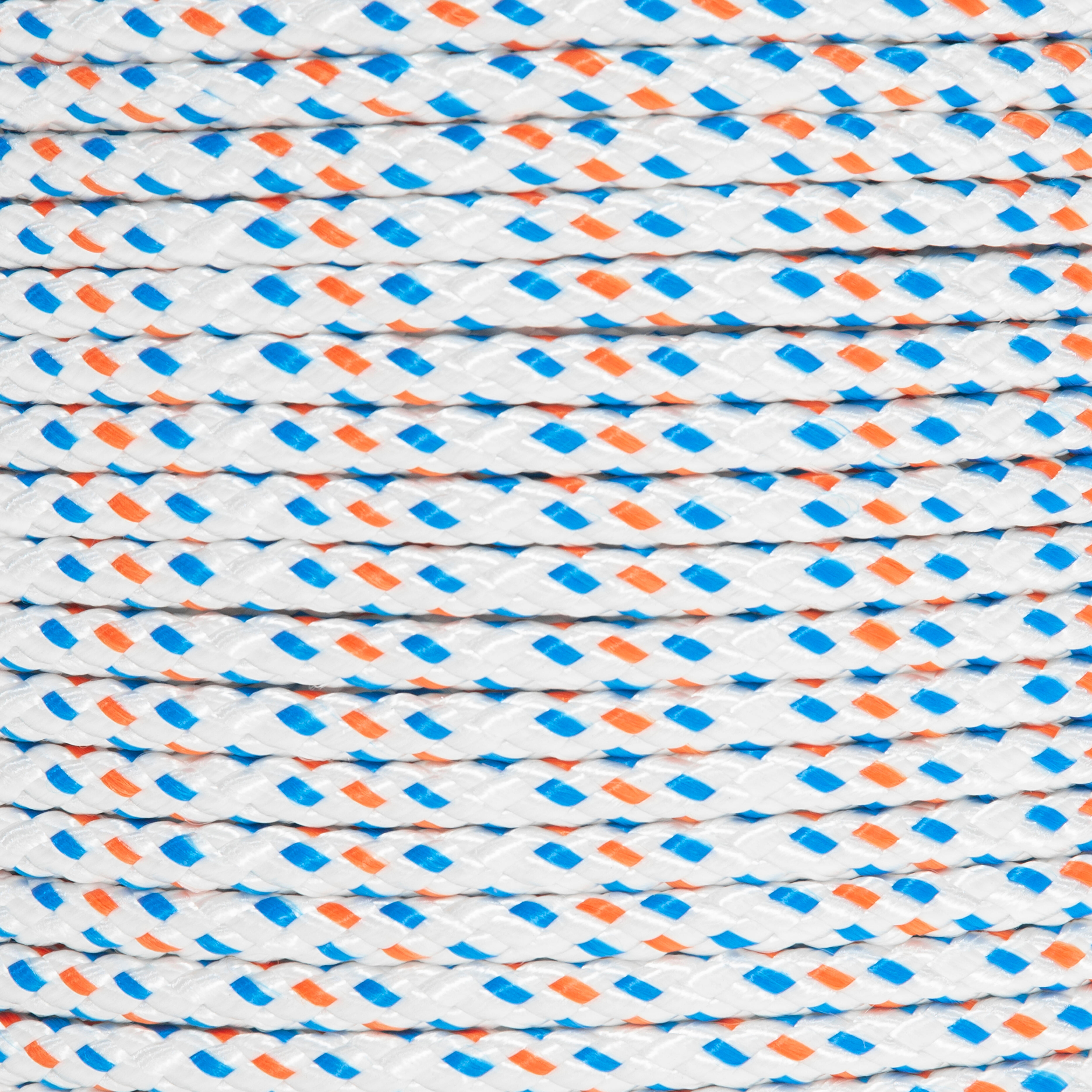 CUERDA POLIESTER TRENZADA CON ALMA 12MM. 1M BLANCO CON PINTAS AZULES ROMBULL - 2