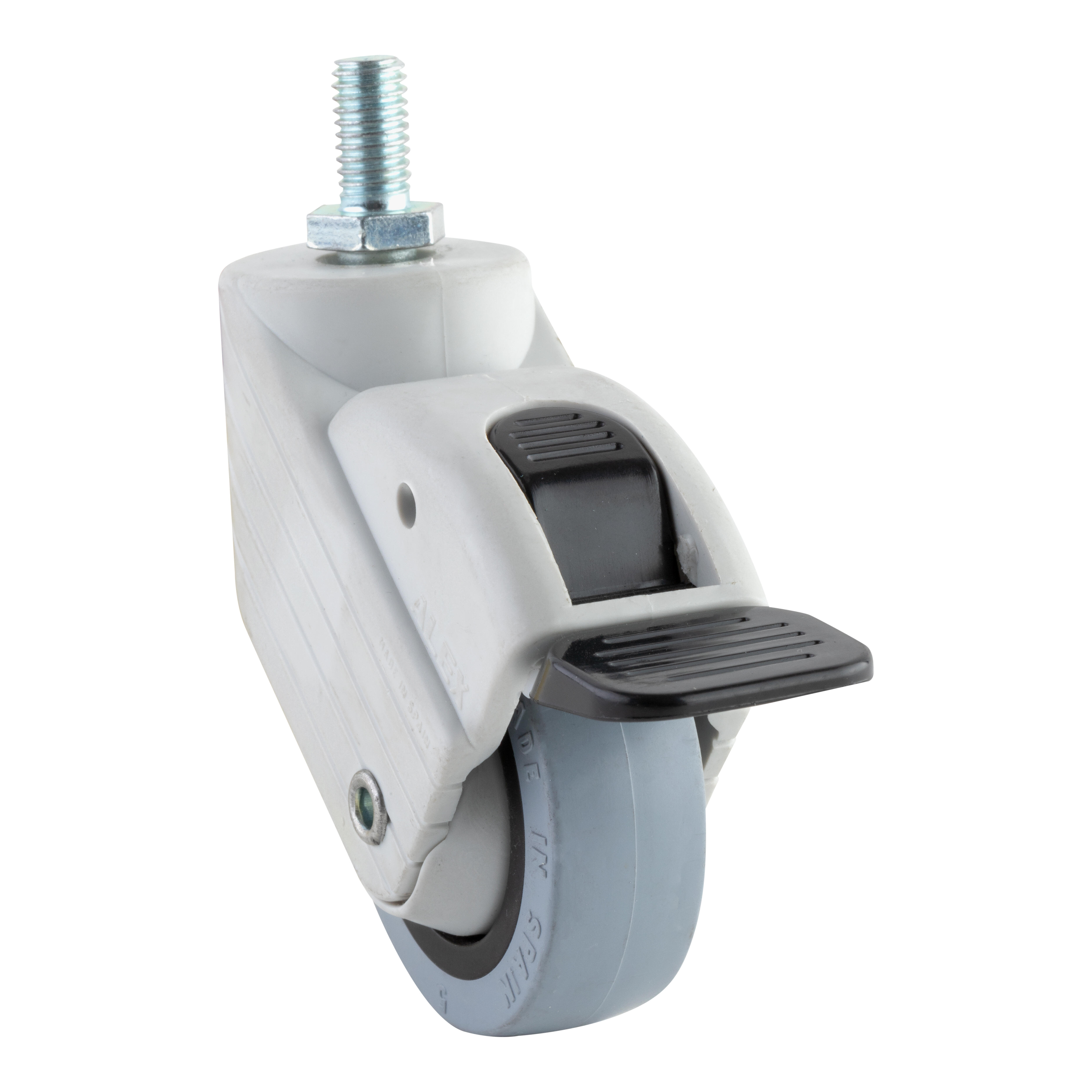 RUEDA CON FRENO EJE ESPIGA ROSCADA M 8 GOMA  50 MM. 1 0768 RUEDAS ALEX - 2