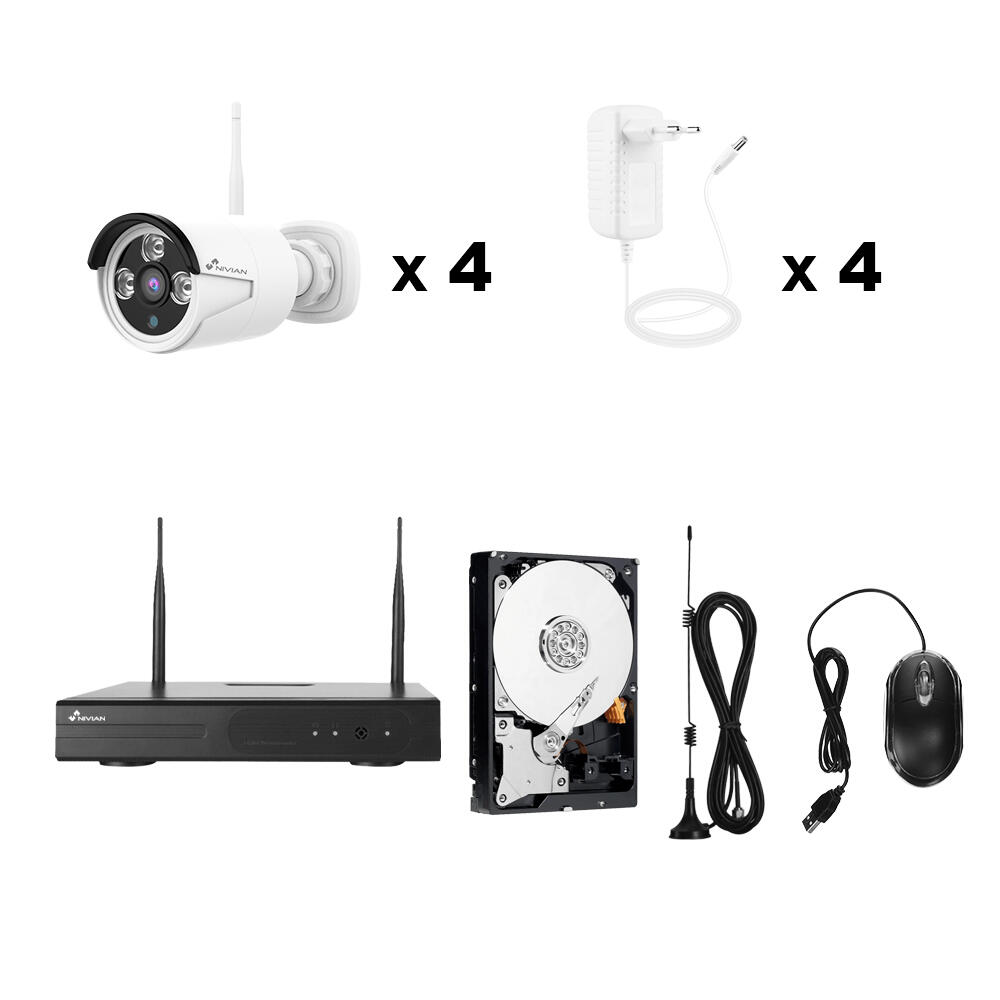 KIT GRABADOR CCTV WIFI 4 CANALES + 4 CAMARAS EXTERIOR + 1TB - 3