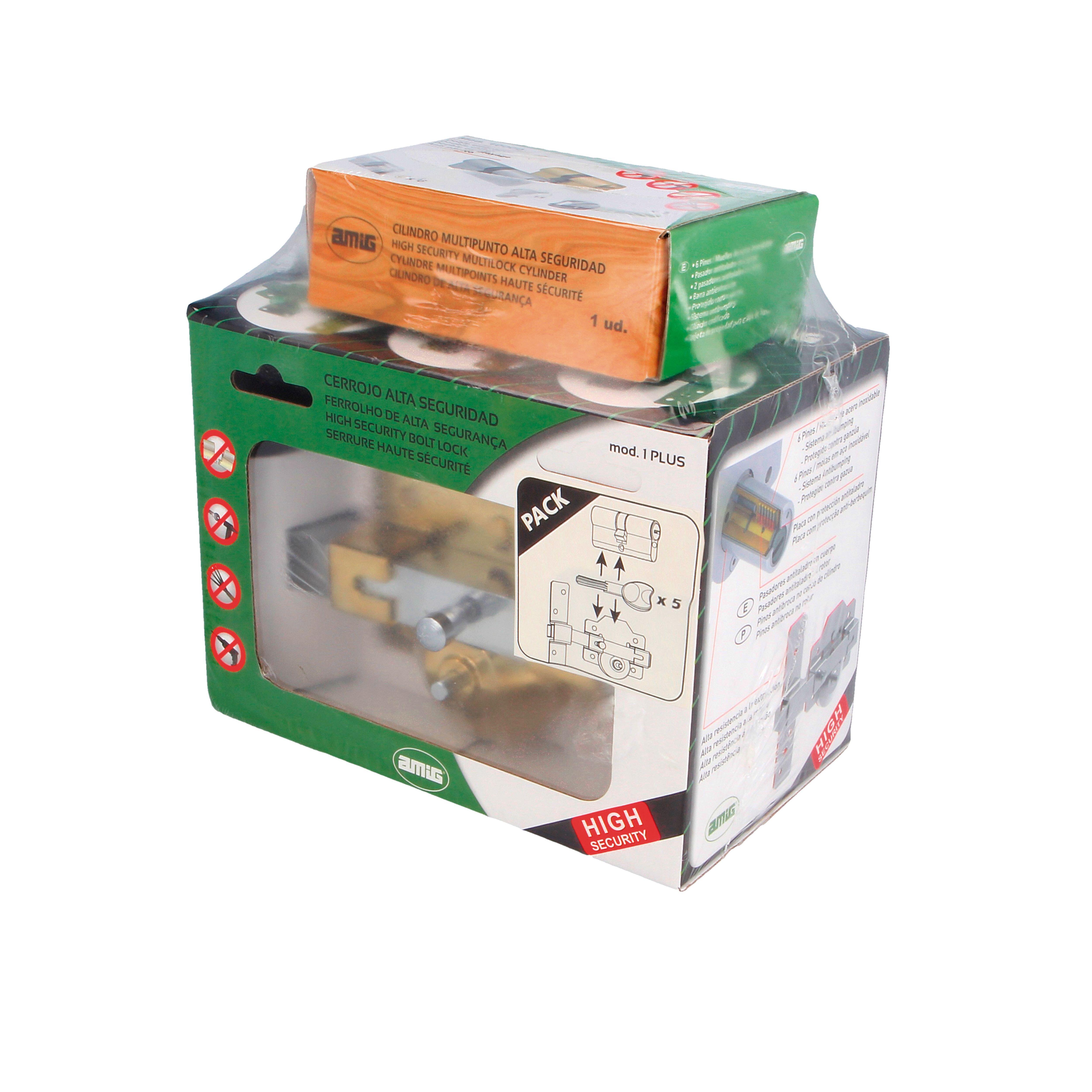 PACK SEGURIDAD CERROJO 1PLUS+CILINDRO 31X31MM CROMO AMIG - 2