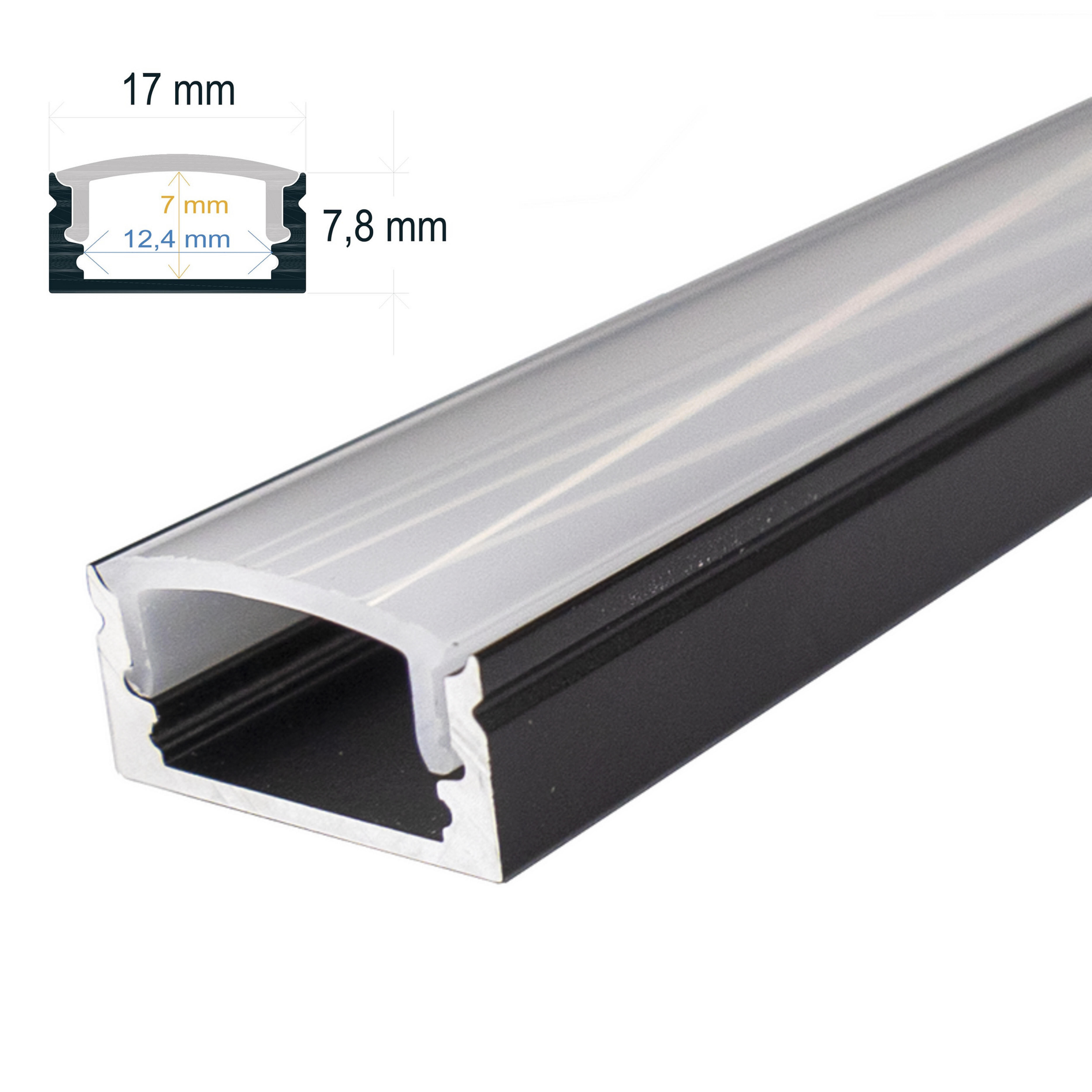 PERFIL TIRA LED DE SUPERFICIE ALUMINIO NEGRO 17X8MM 2M  - 2