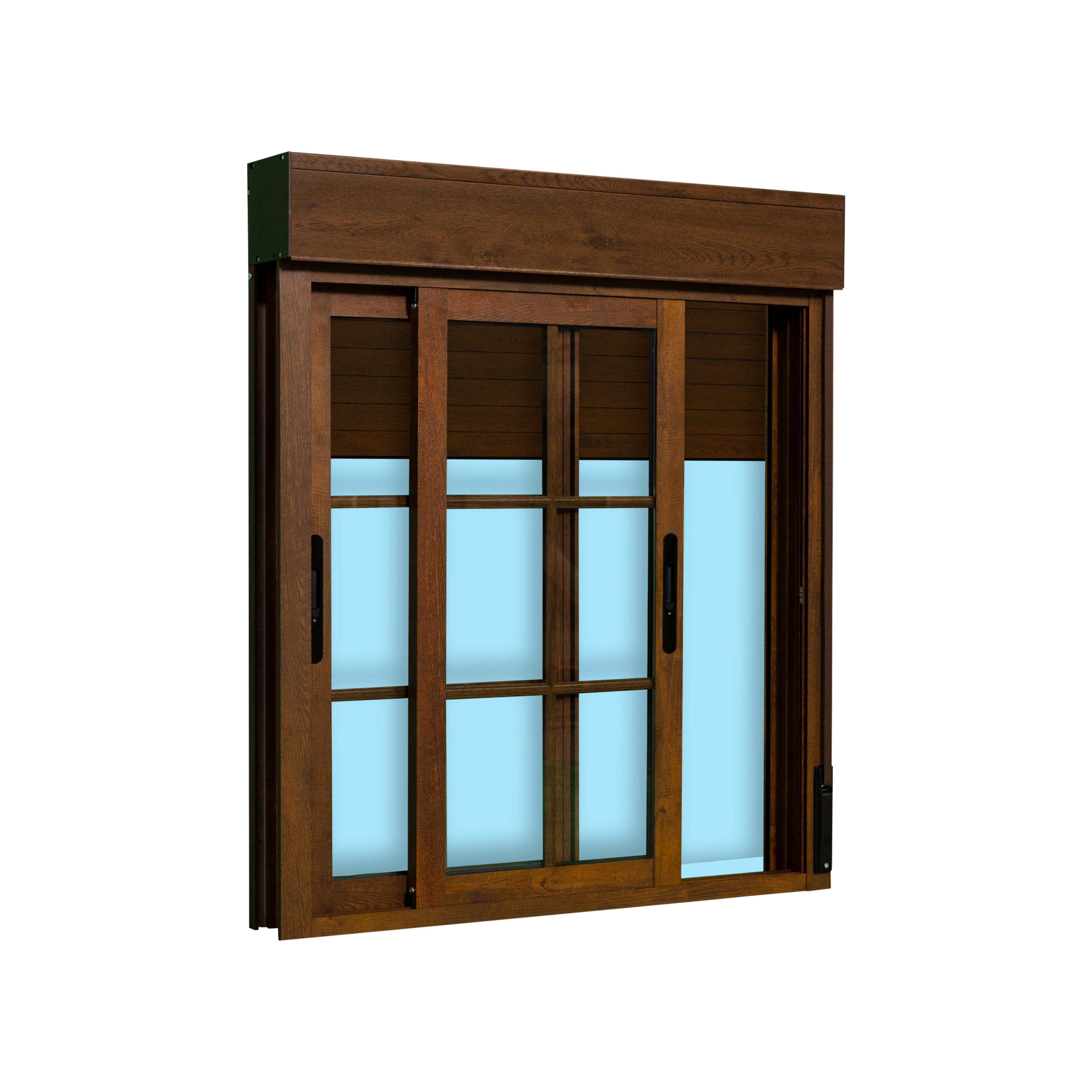 VENTANA ALUMINIO CORREDERA CON PALILLERIA Y PERSIANA NOGAL 100X115CM - 2