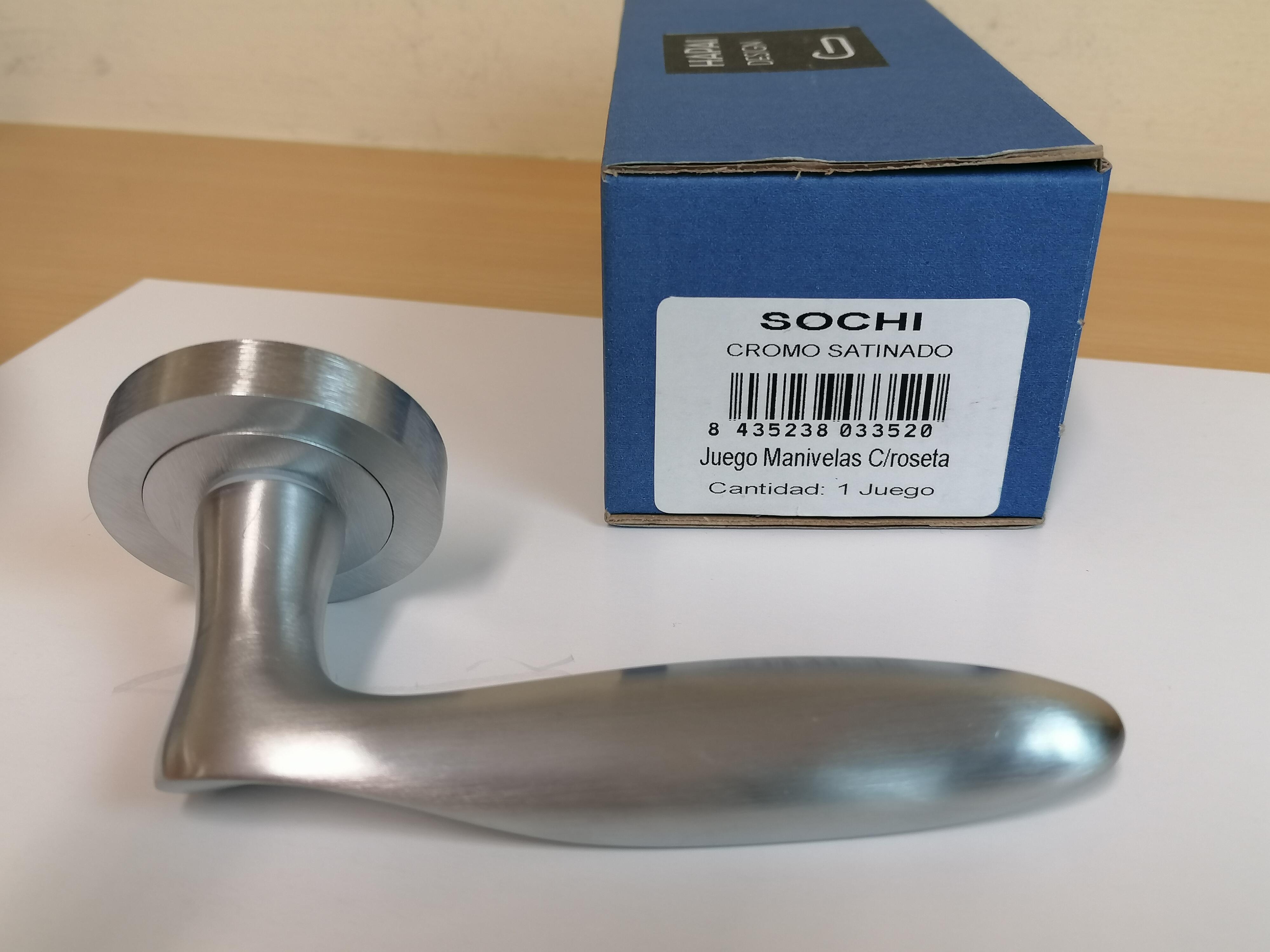 JUEGO MANILLA ROSETAS DE LATON ACABADO CROMO SATINADO MODELO SOCHI - 2