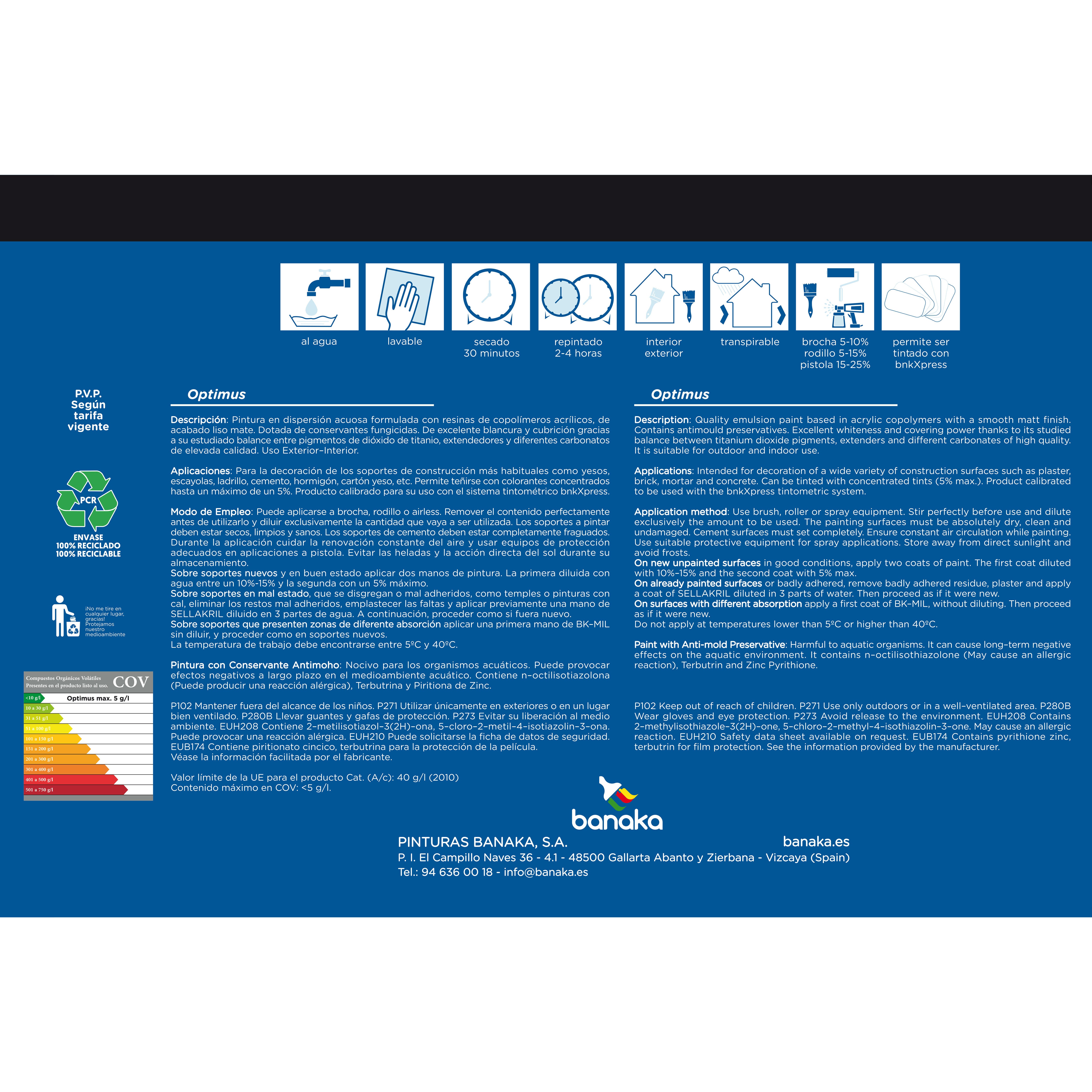 PINTURA PLASTICA GARBANZO MATE 4L OPTIMUS - 2