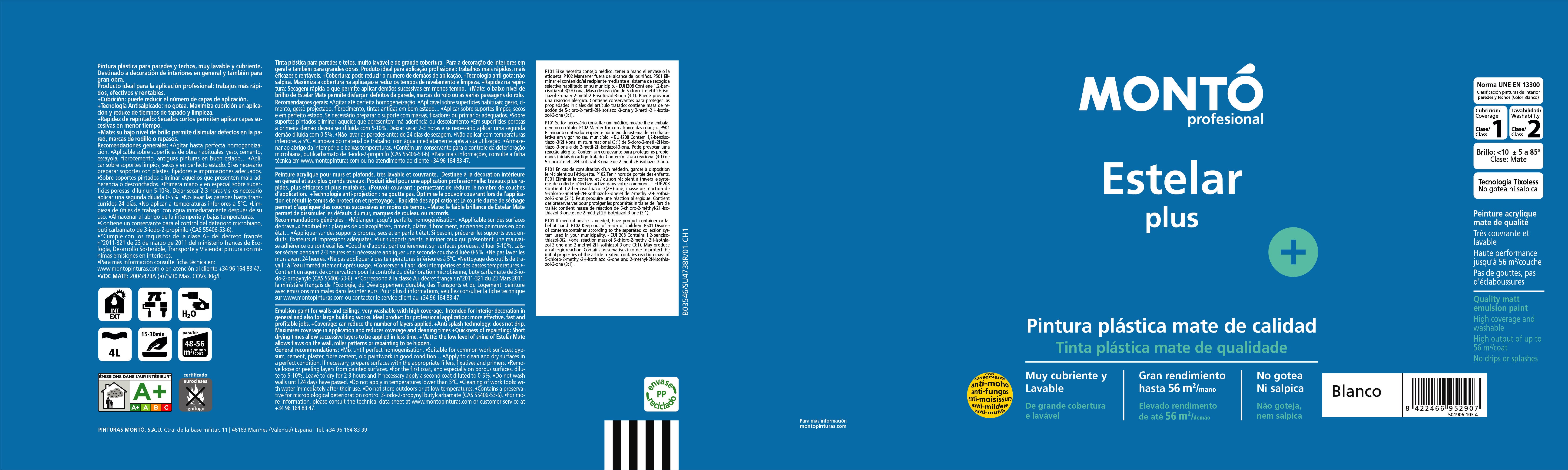 PINTURA PLASTICA BLANCA MATE 4L ESTELAR - 2