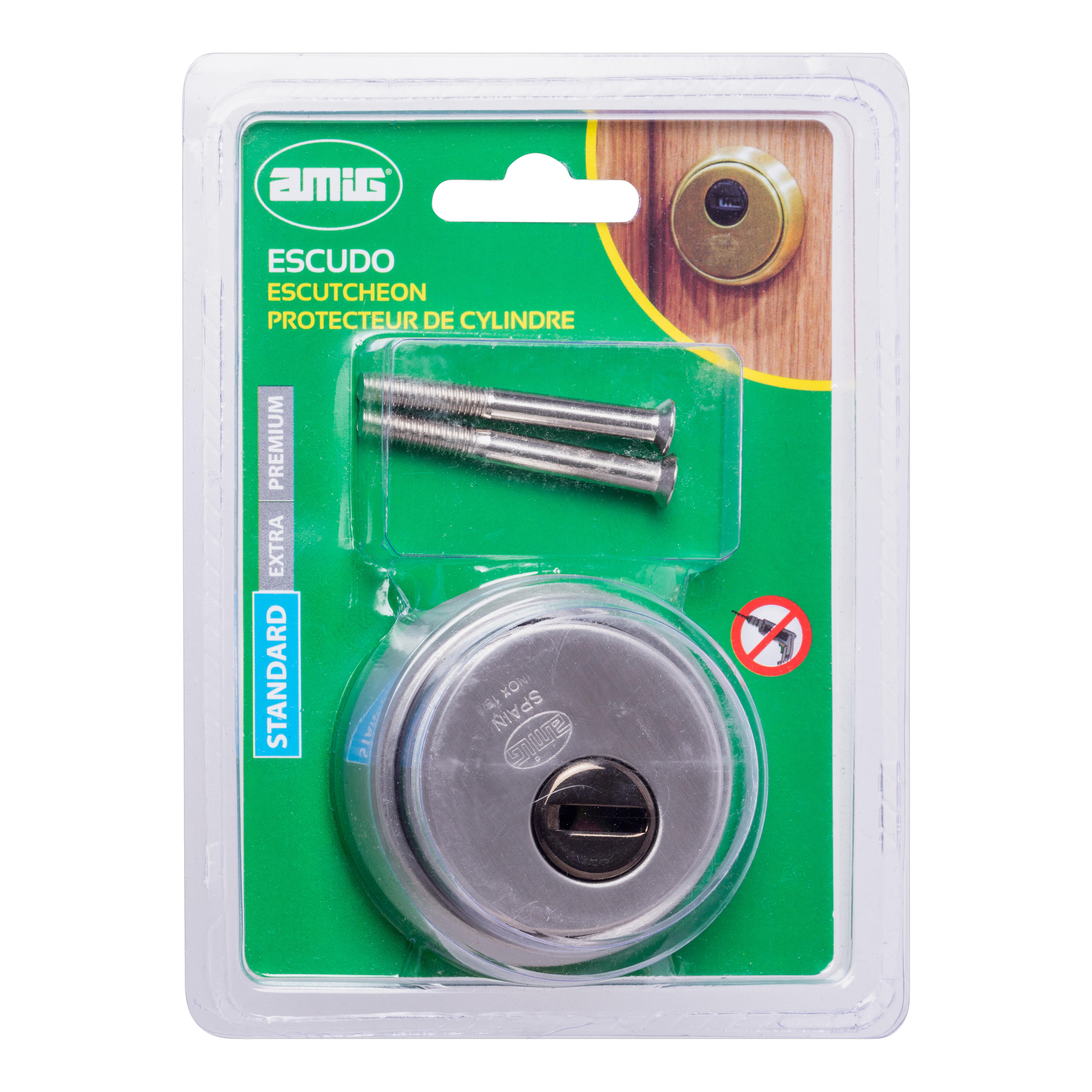 ESCUDO DE SEGURIDAD REDONDO PARA CERRADURA ACABADO EN ACERO INOXIDABLE AMIG 01 - 4