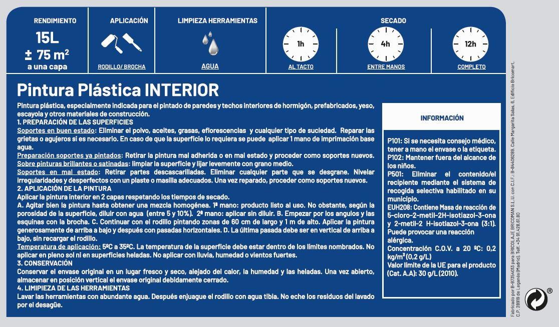 PINTURA PLASTICA BLANCA MATE 15L - 2