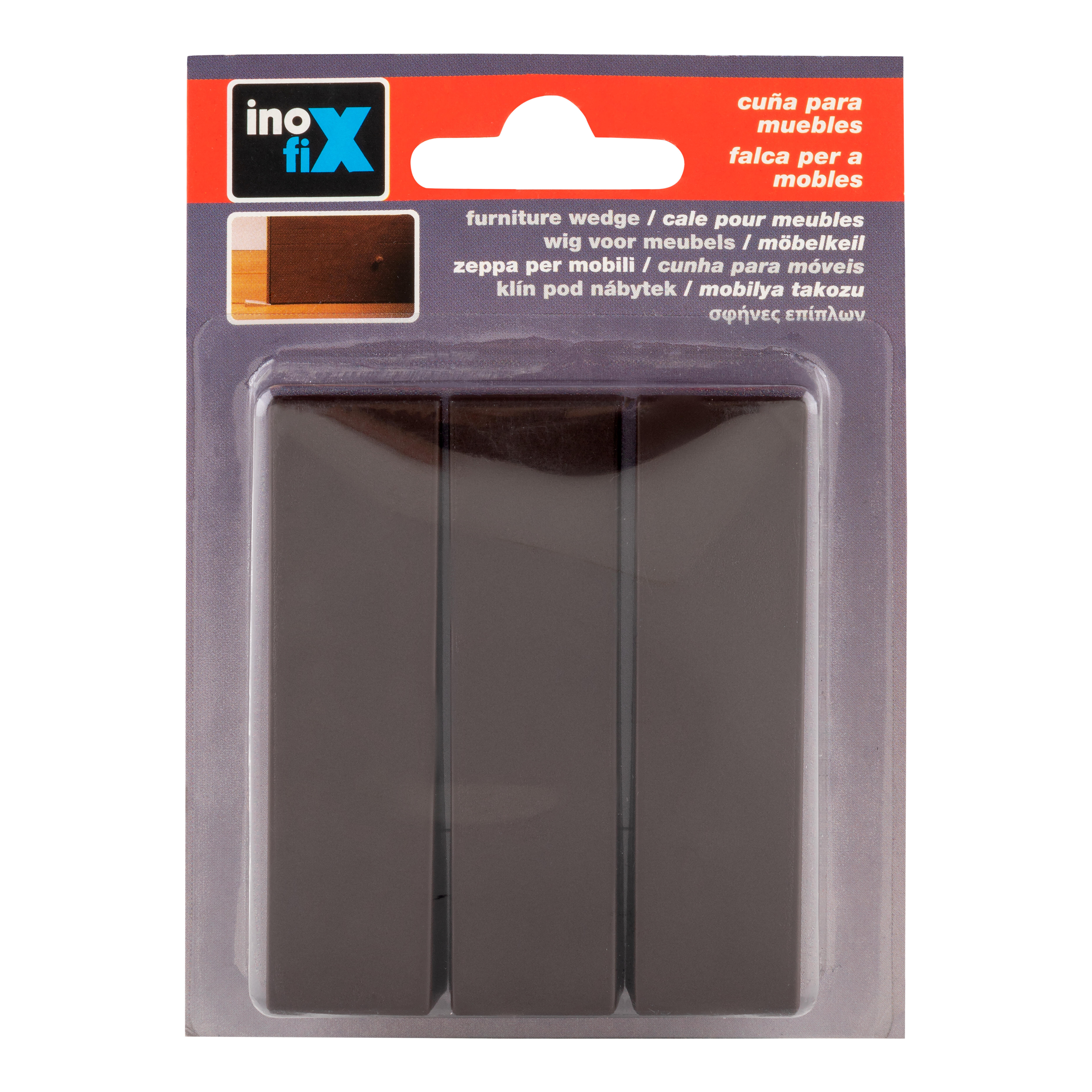 CUÑAS DE PLASTICO TOPE DE PUERTA MARRON 3012 INOFIX. 3 UDS - 2