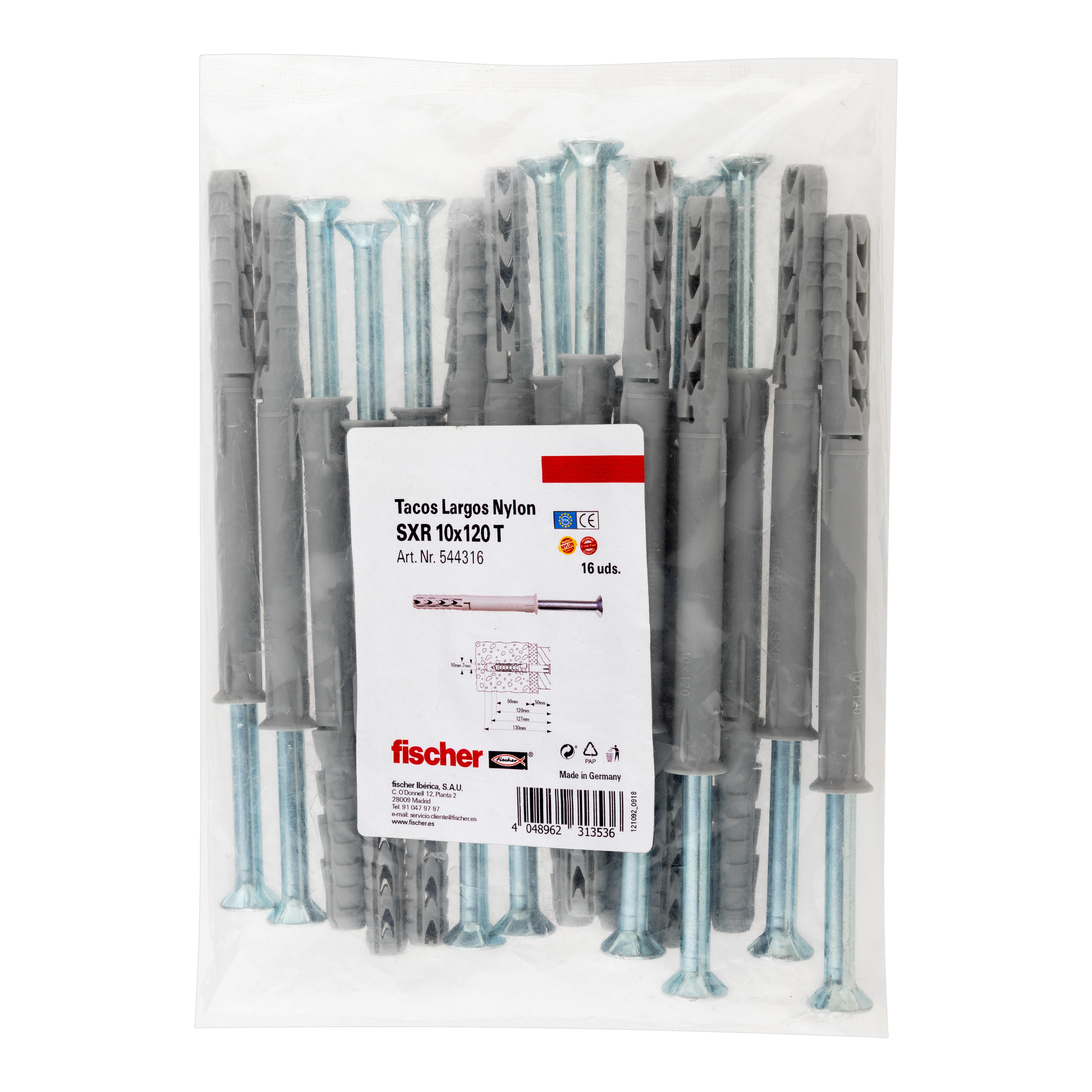 TACO LARGO DE ACERO DIÁMETRO 10MM LONGITUD 120MM FISCHER SXR 16UDS - 2