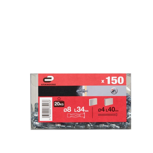 150 chevilles pour plaques de plâtre et vis STANDERS, Diam.8 x L. 34mm