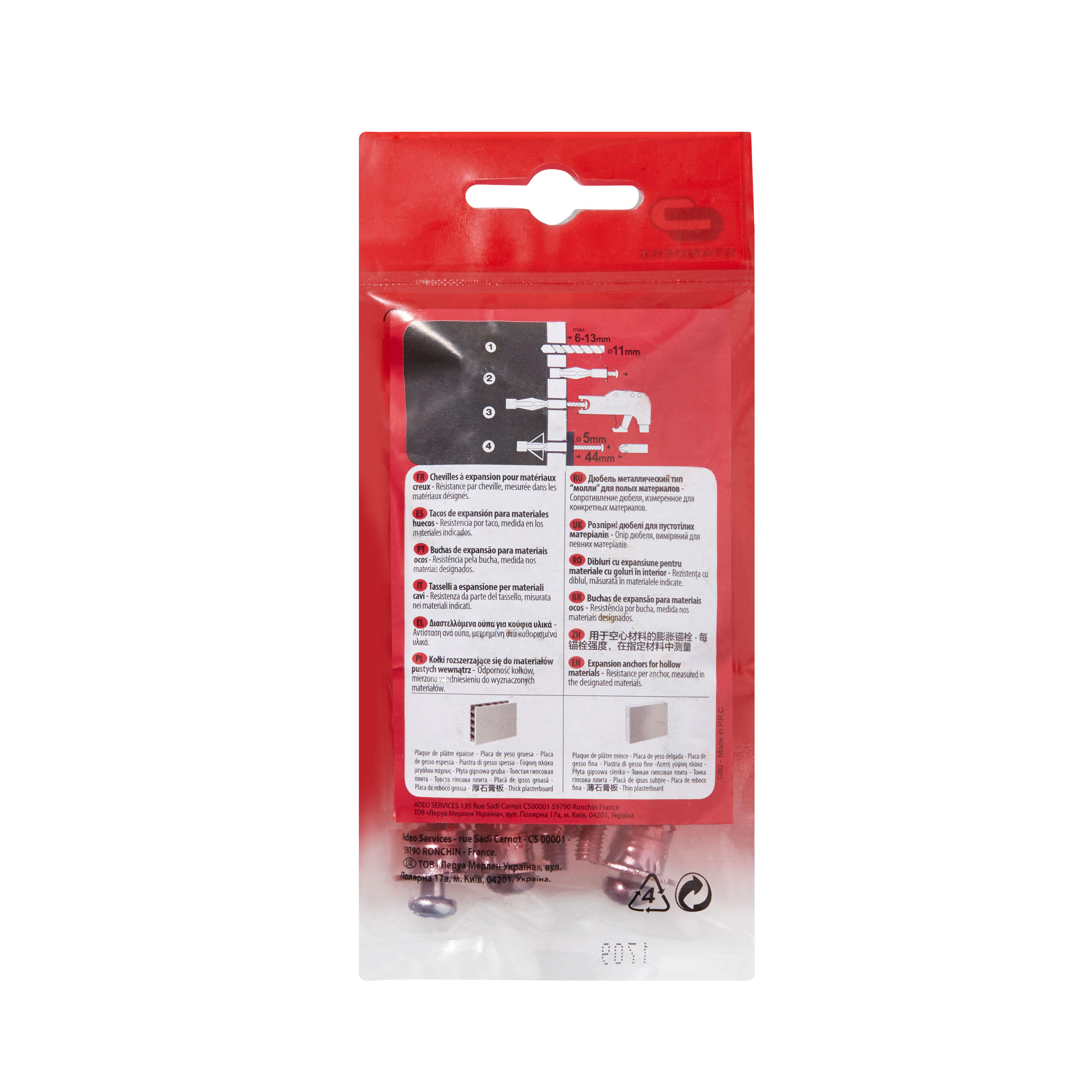 8 chevilles à expansion avec vis acier STANDERS, Diam.11 x L.36 mm - 2