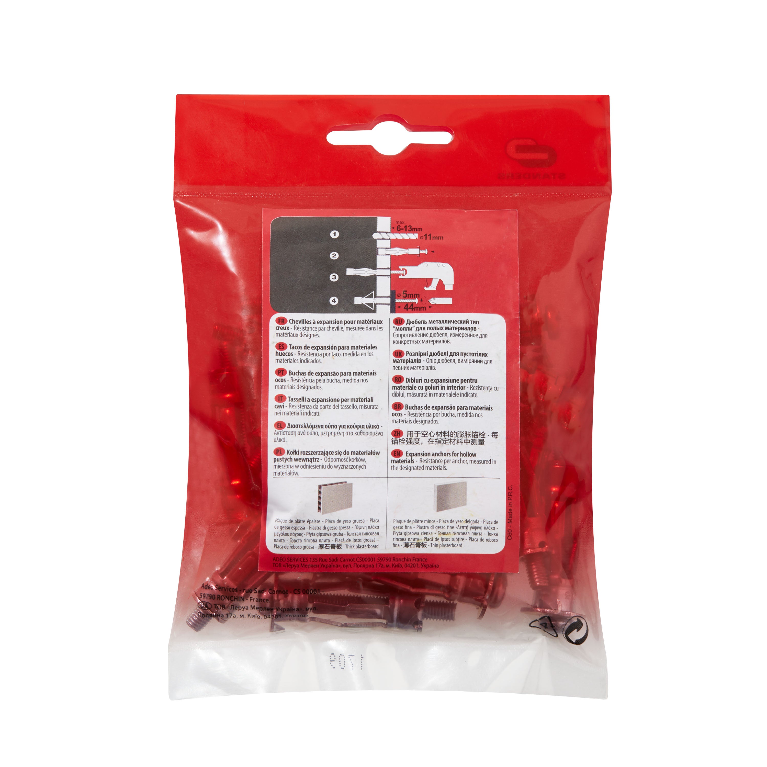 20 chevilles à expansion et vis acier STANDERS, Diam.11 x L.36mm - 2