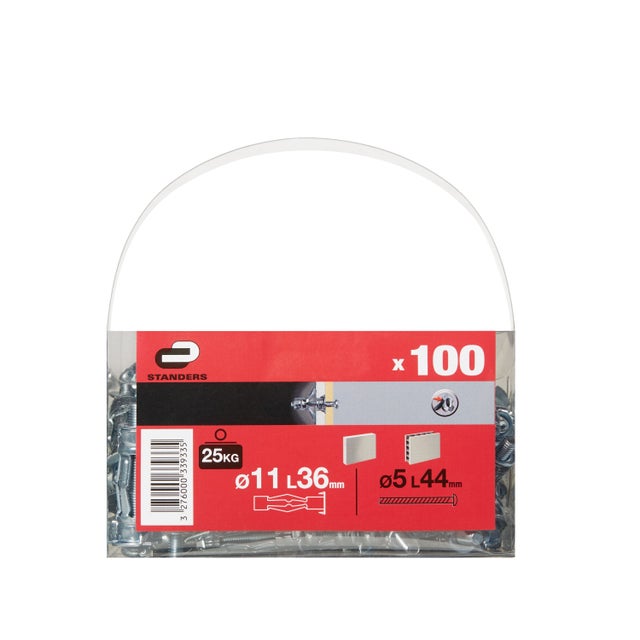 100 chevilles pour plaques de plâtre avec vis STANDERS, Ø11 x L.36 mm