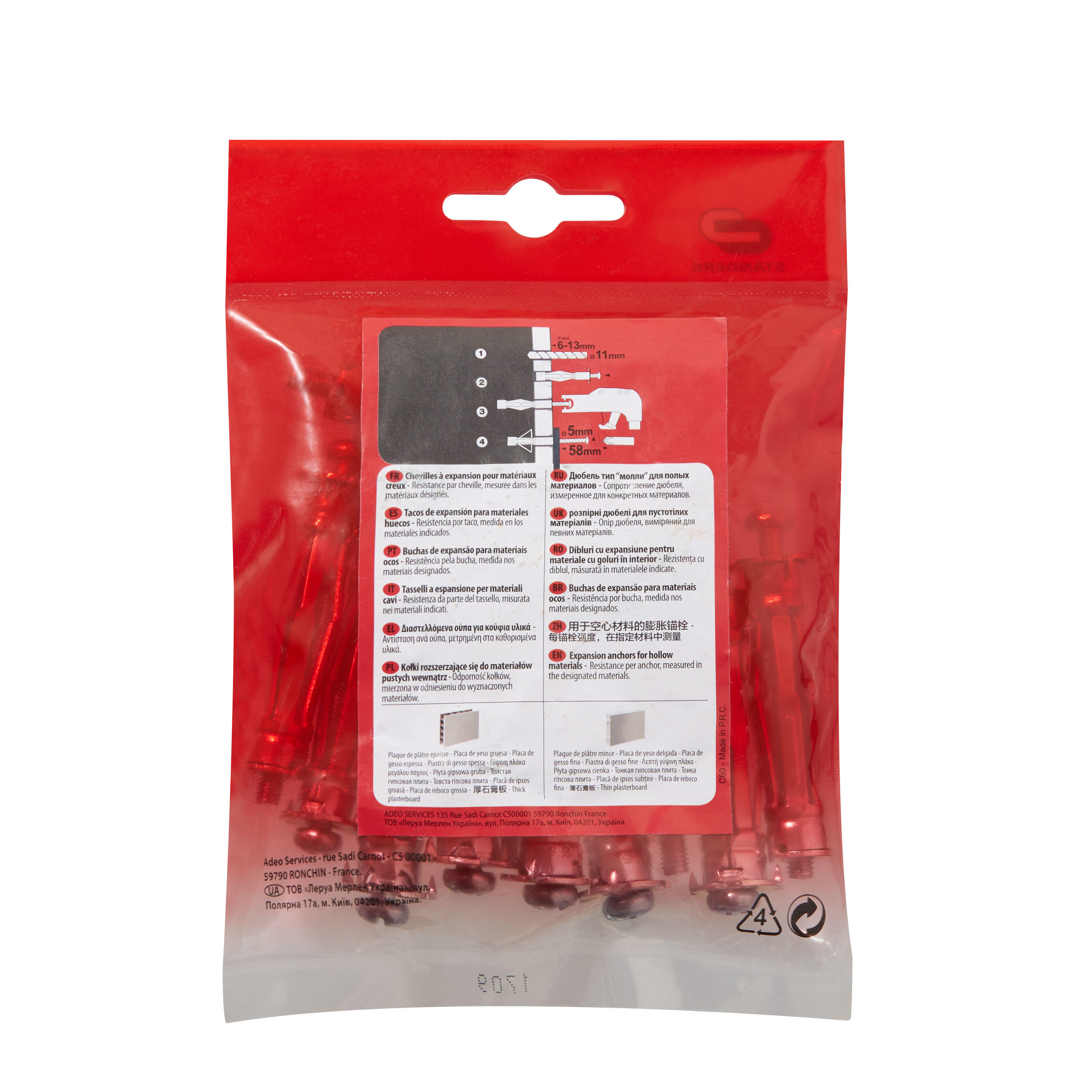 Lot de 12 chevilles multi-matériaux avec vis acier STANDERS Diam. 11  L.De 50 à  - 2