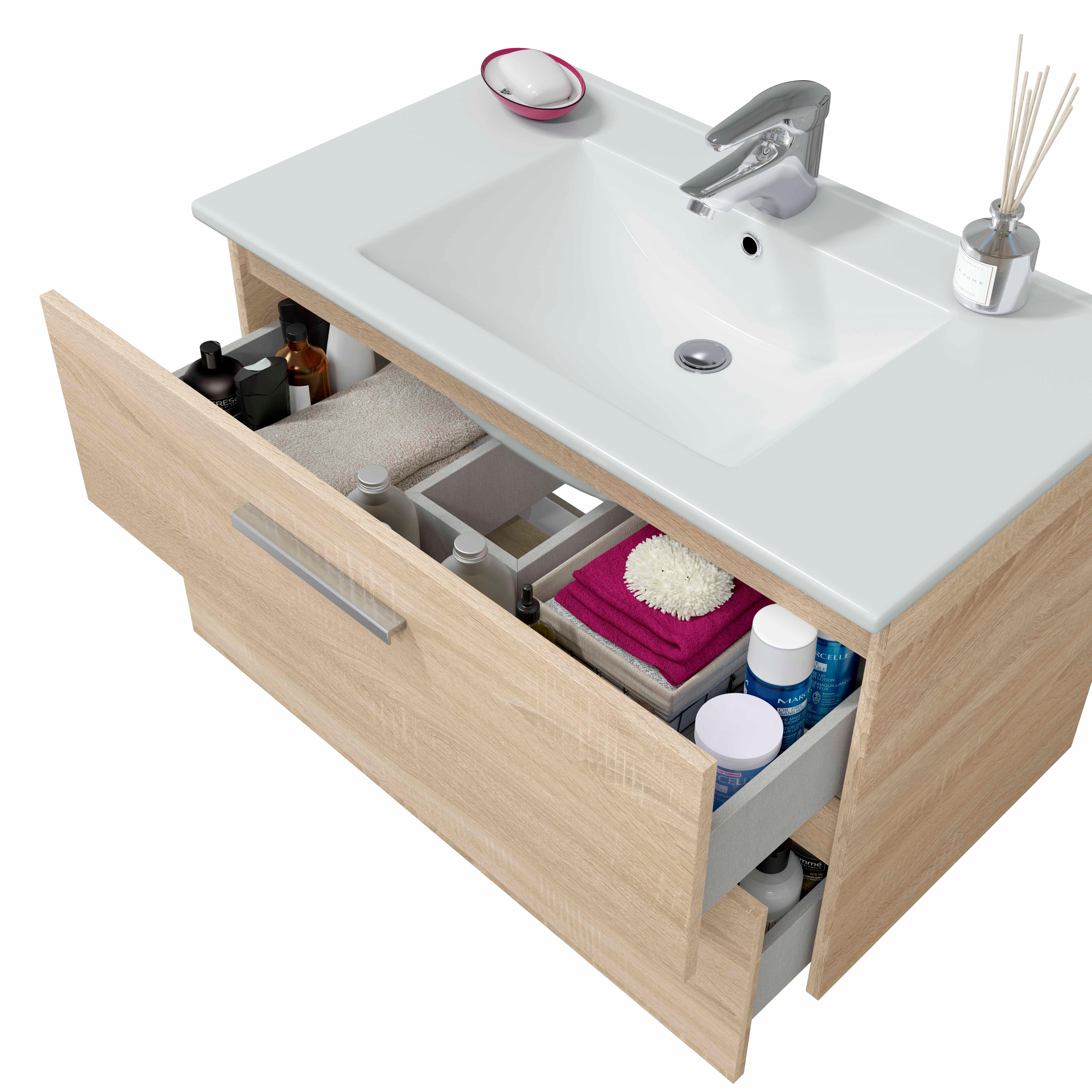 MUEBLE DE BAÑO ECO ROBLE 80X45CM 2 CAJONES - 6