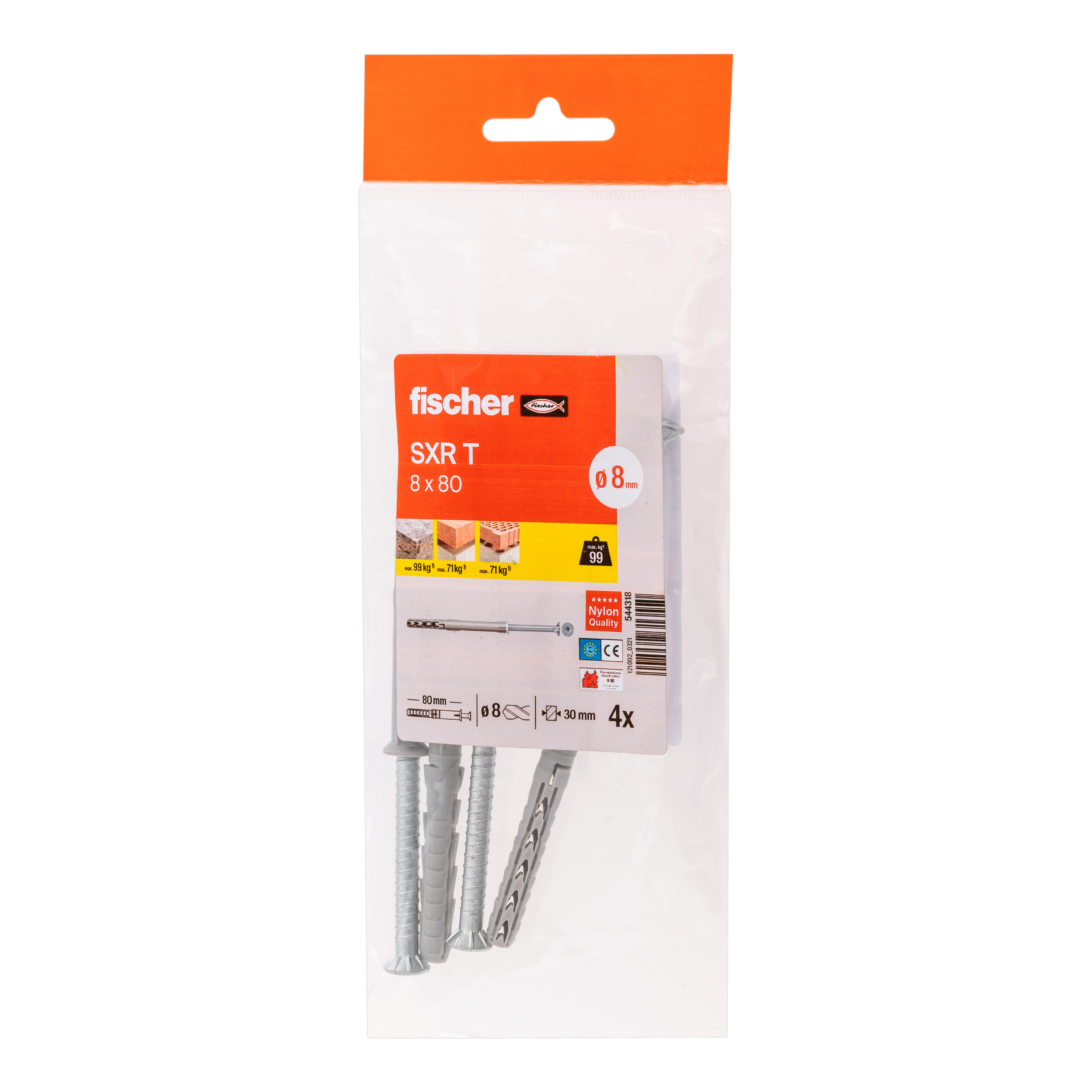 TACO LARGO DE EXPANSIÓN DIÁMETRO 8MM LONGITUD 80MM CON TORNILLO FISCHER 4UDS - 3