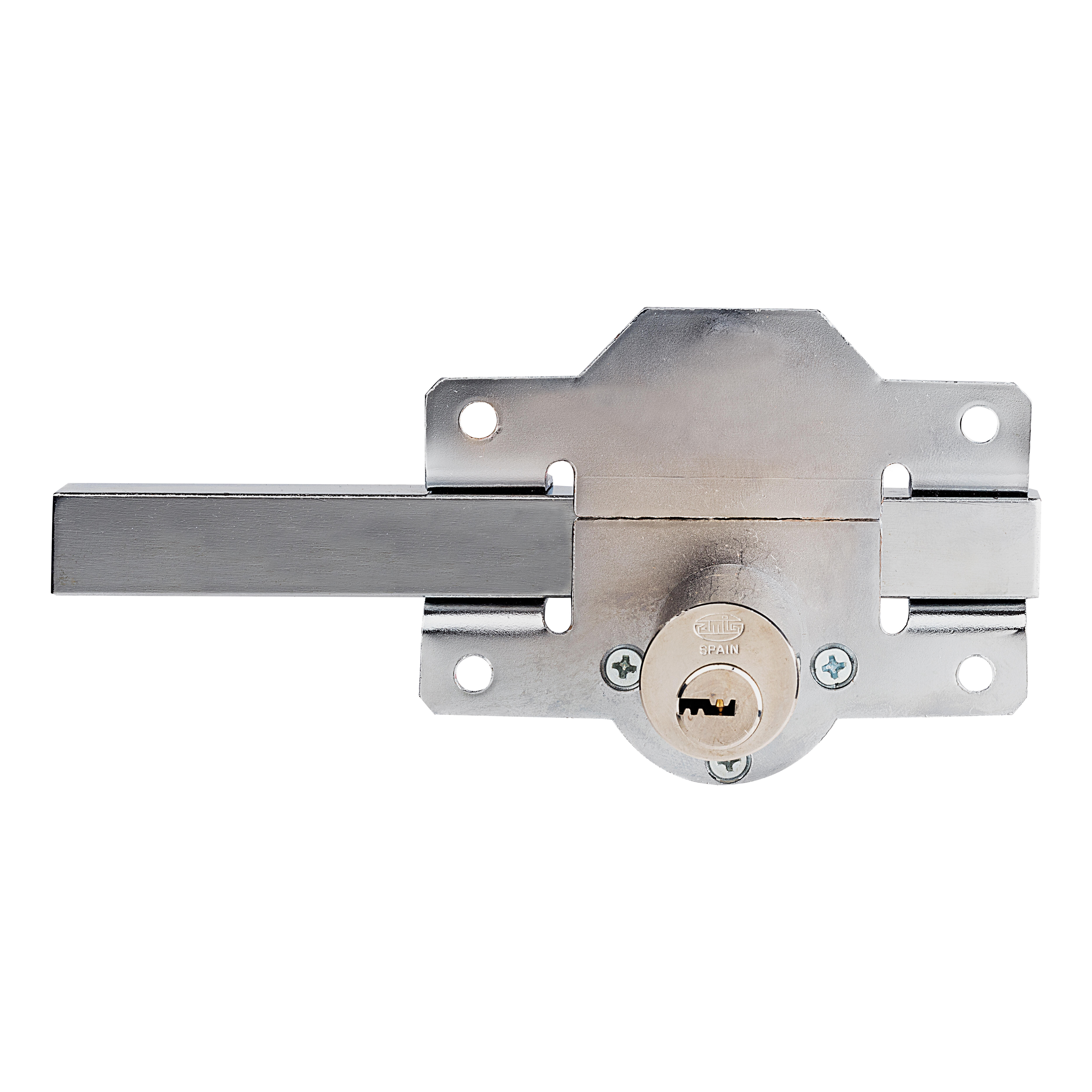 CERROJO PUERTA DE SEGURIDAD INTERIOR Y EXTERIOR CROMADO 5 LLAVES AMIG - 3