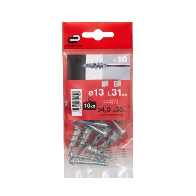 10 chevilles pour plaques de plâtre avec vis STANDERS, Diam.13 x L.31mm