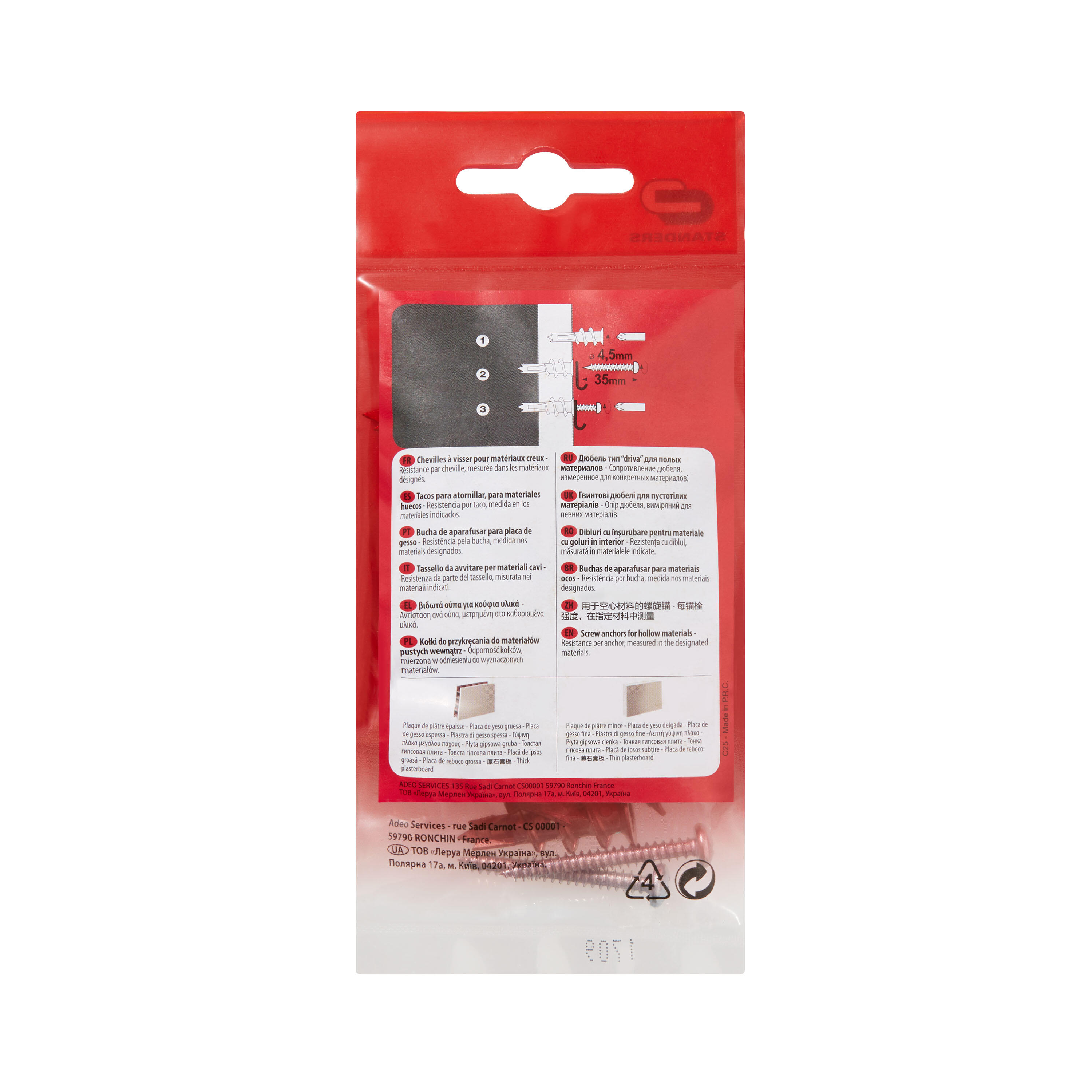 10 chevilles pour plaques de plâtre avec vis STANDERS, Diam.13 x L.31mm - 2