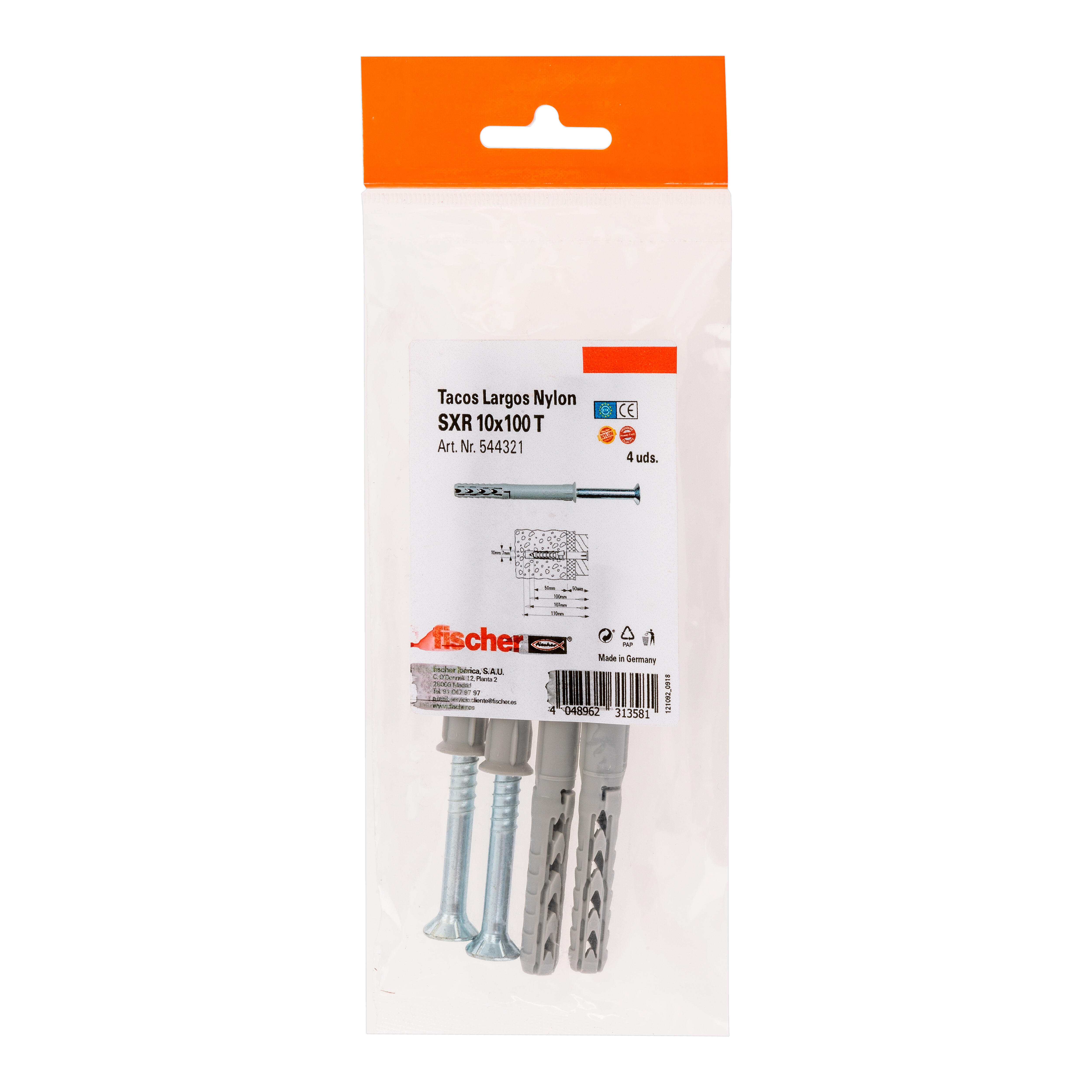 TACO LARGO DE PLÁSTICO DIÁMETRO 10MM LONGITUD 100MM FISCHER SXR 4UDS - 2