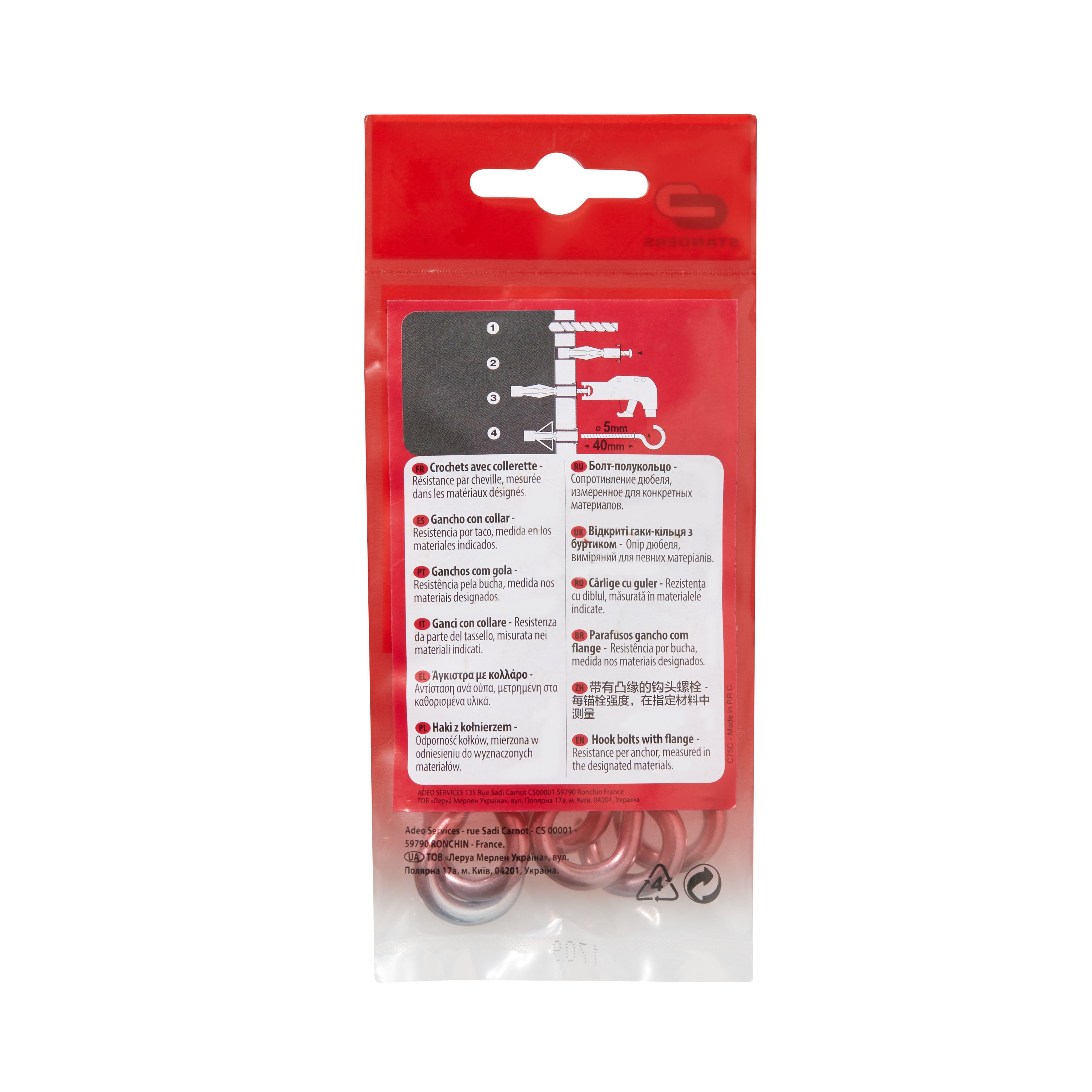 6 crochets à collerette acier zingué, Diam.5 x L.40 mm, STANDERS - 3